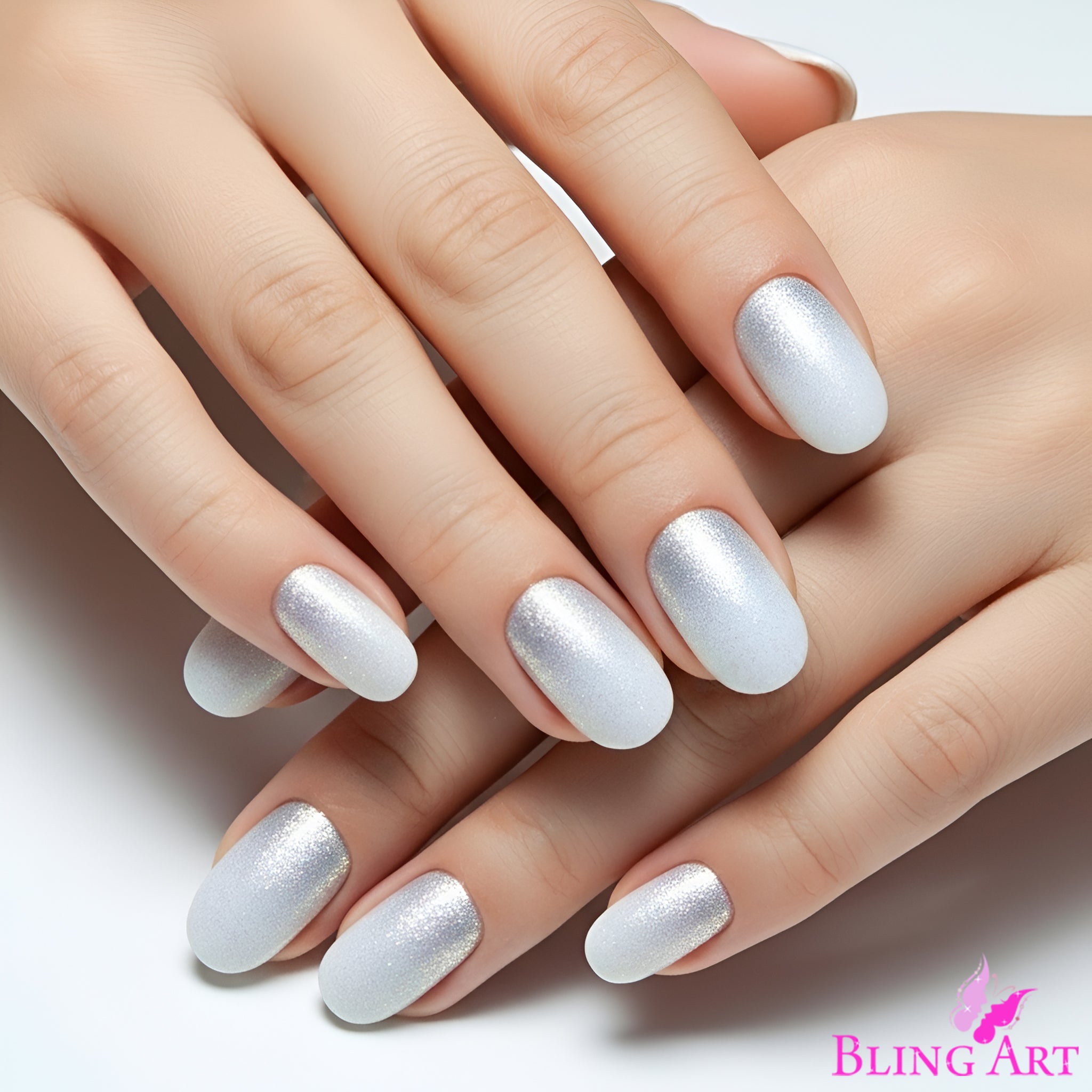 False Nails by Bling Art Silver Gel Ombre Oval Medium Fake Acrylic 24 Tips Glue