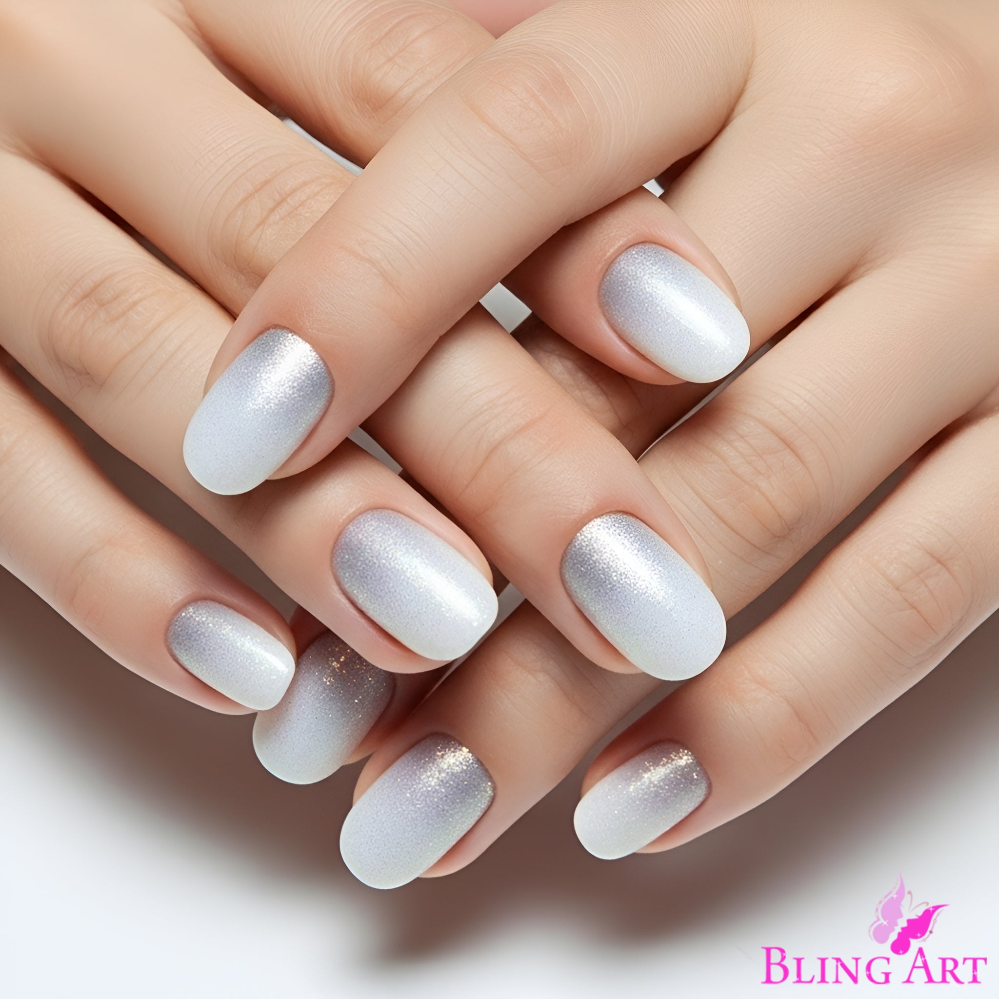 False Nails by Bling Art Silver Gel Ombre Oval Medium Fake Acrylic 24 Tips Glue