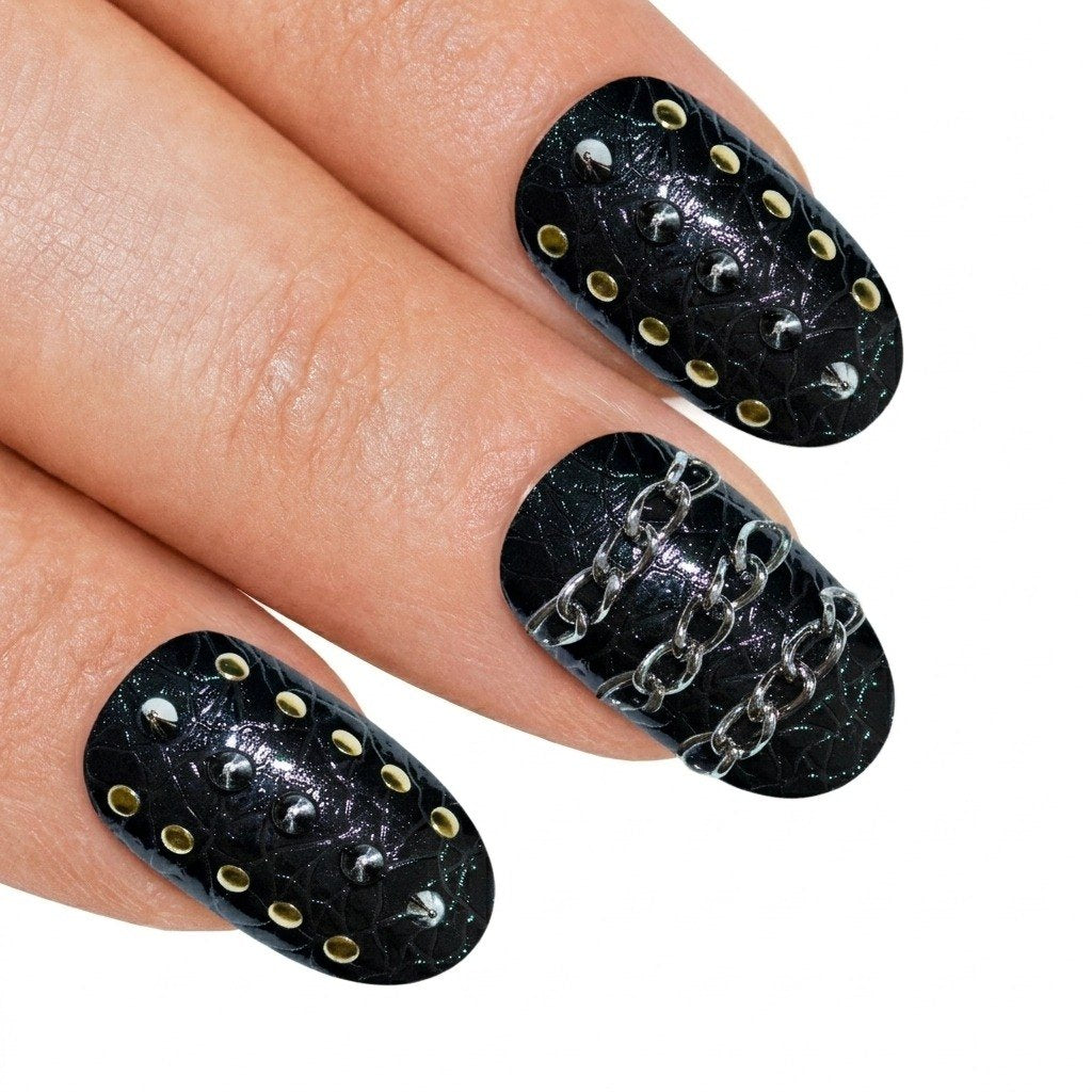 False Nails by Bling Art Black Punk Oval Medium Fake 24 Acrylic Nail Tips