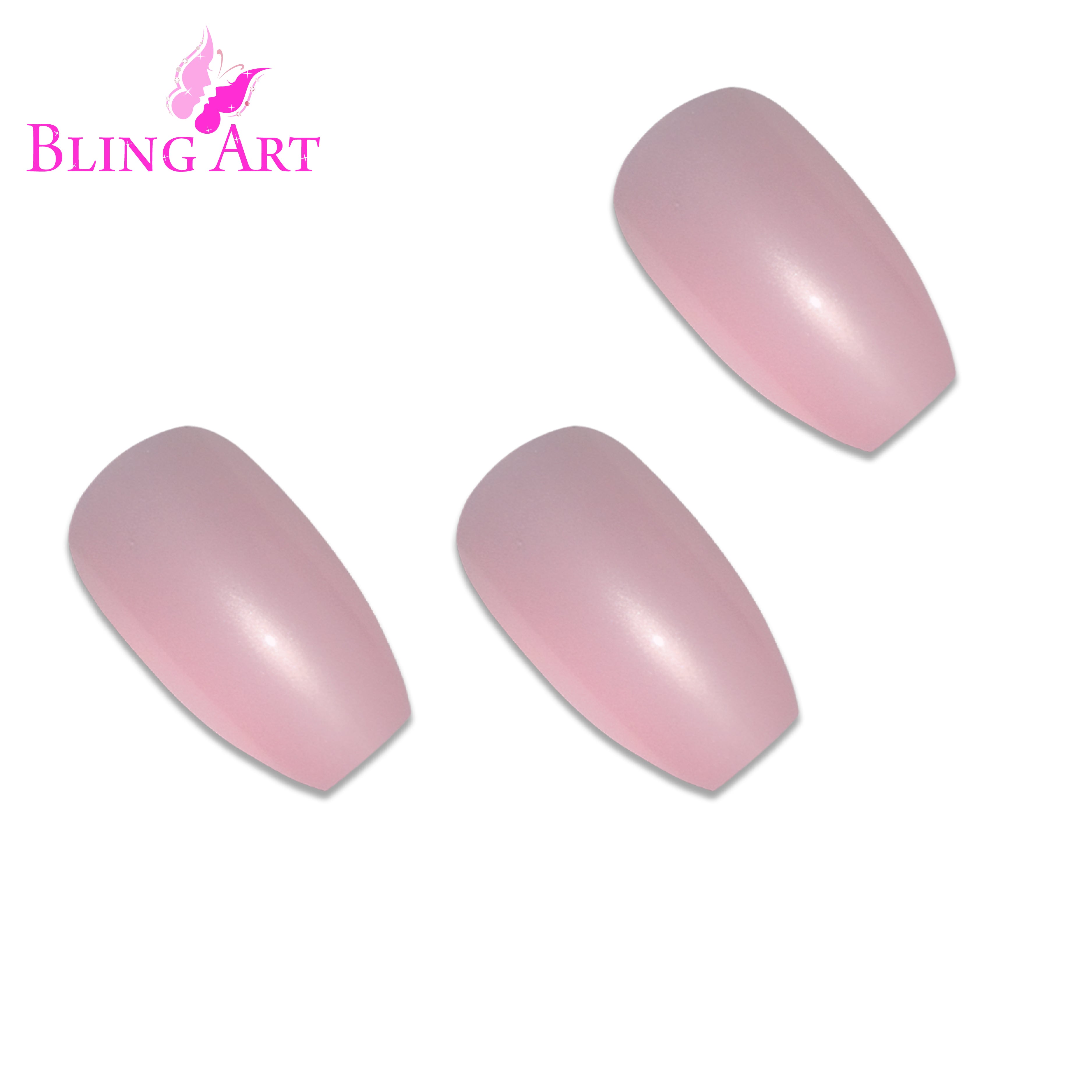 Pink glitter ballerina coffin Bling Art press-on nails — lifestyle context shot showing the playful pink sparkle finish.