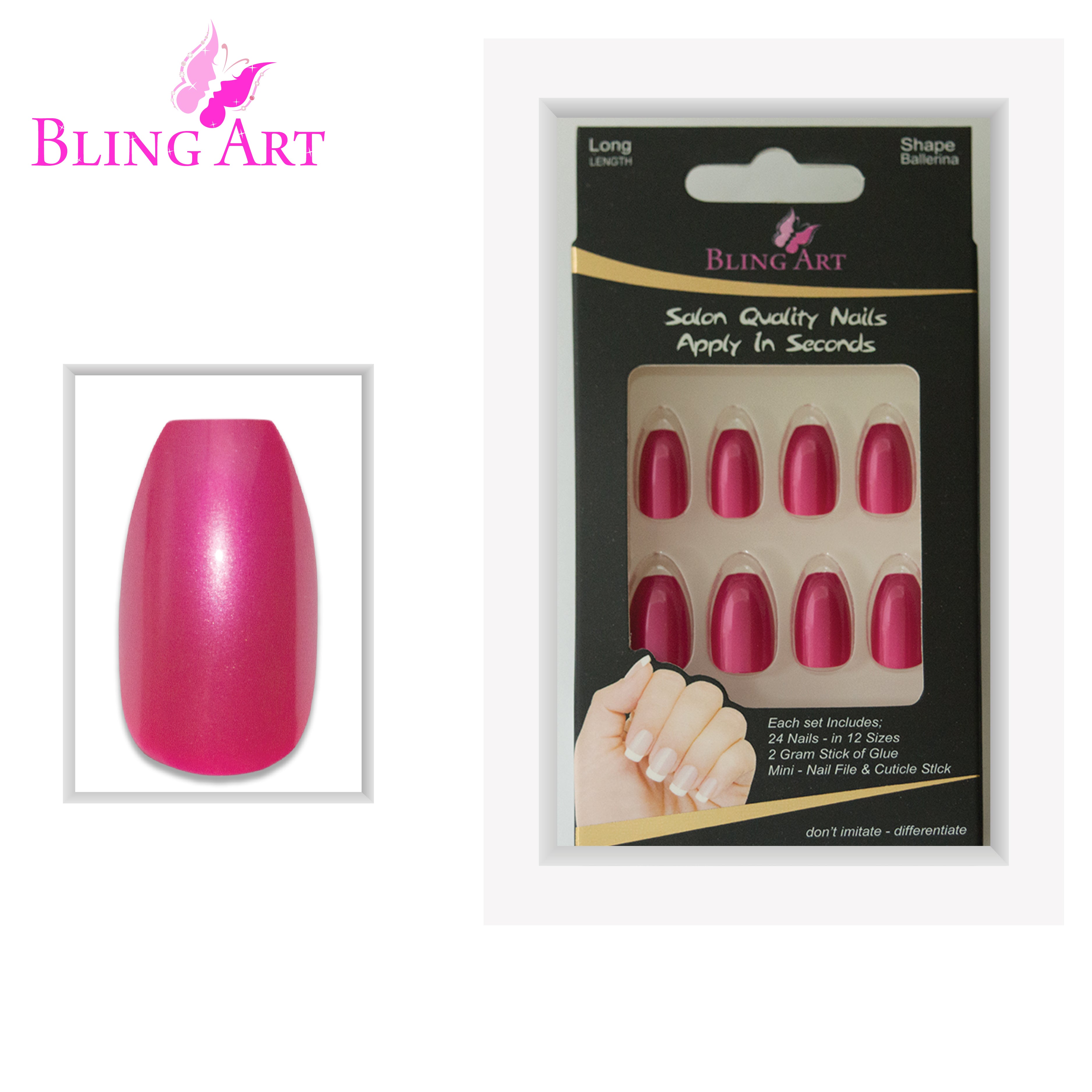 Red glitter ballerina coffin Bling Art press-on nails — full-hand reveal showing all 24 nails for date nights and Valentine's.