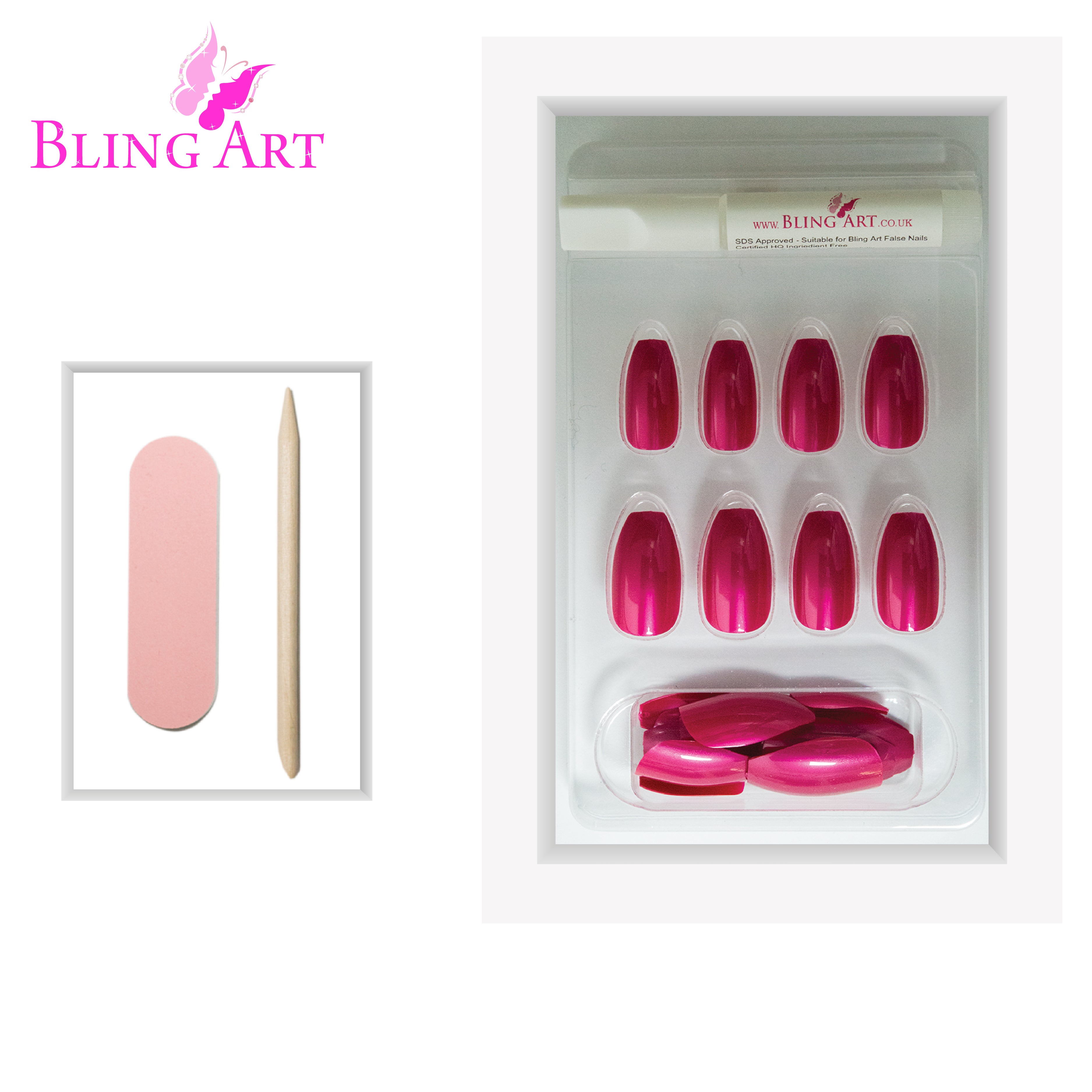 Red glitter ballerina coffin Bling Art press-on nails — lifestyle context shot showing the bold crimson sparkle finish.