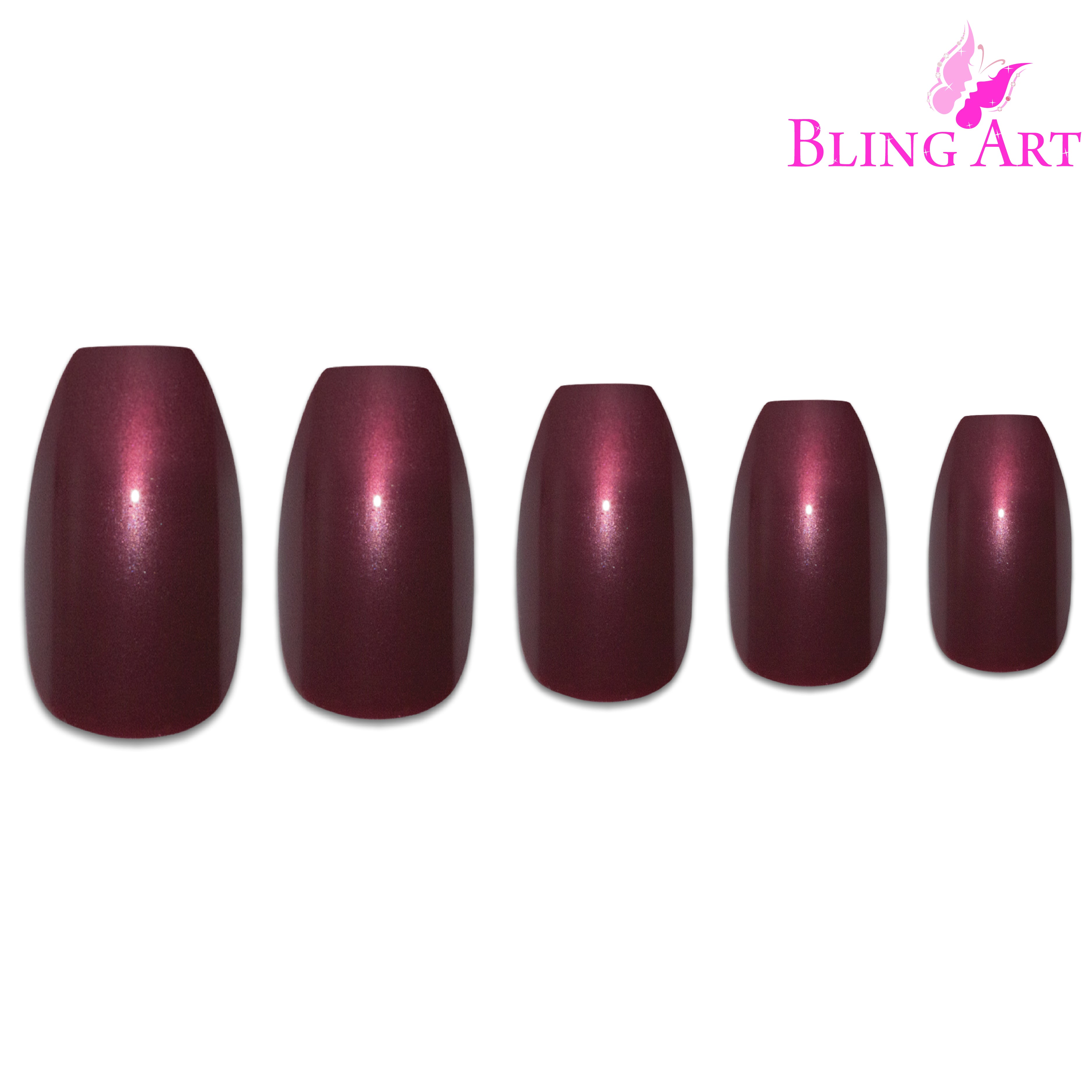 Red Brown glitter ballerina coffin Bling Art press-on nails — alternative angle revealing the glitter density on the long ballerina coffin shape.