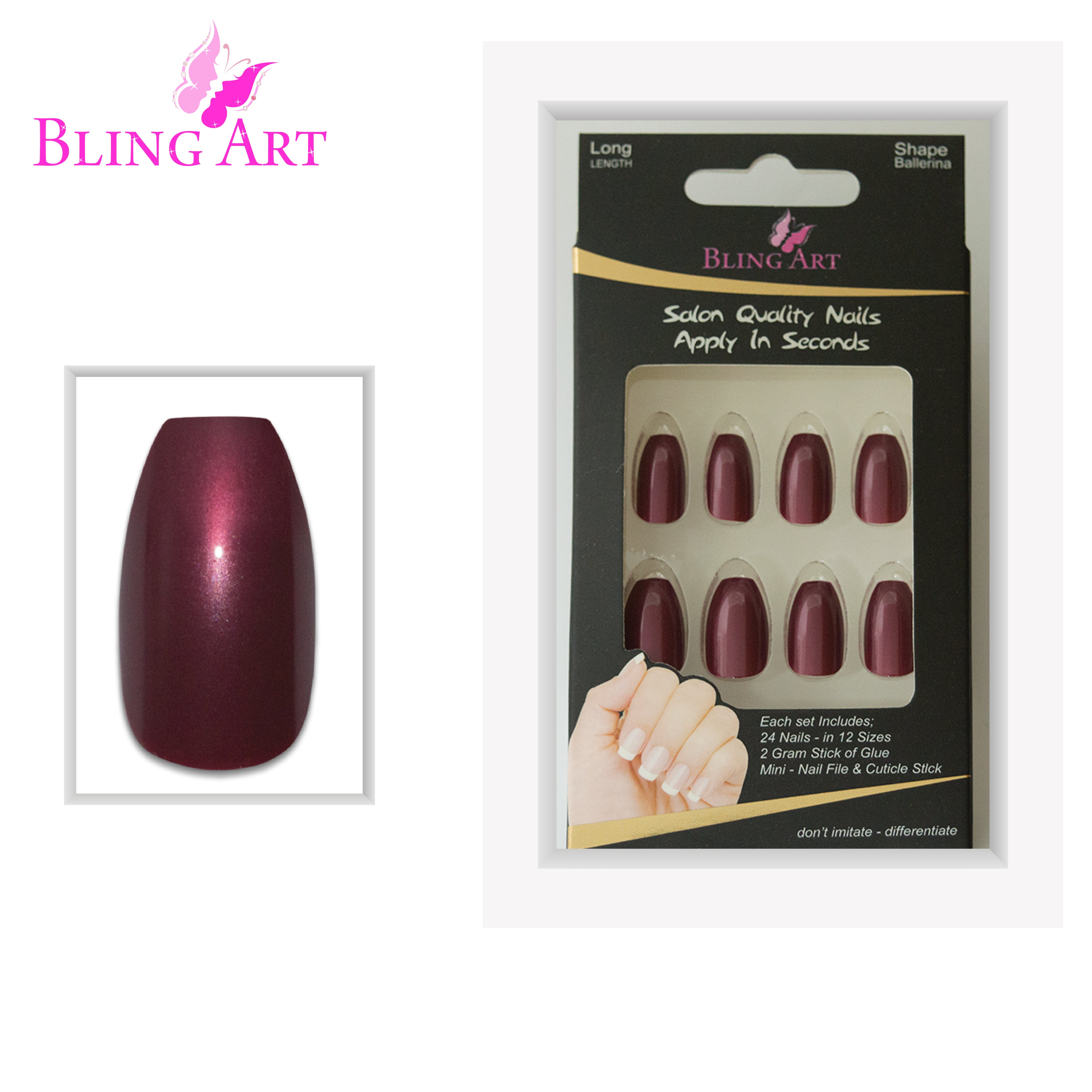Red Brown glitter ballerina coffin Bling Art press-on nails — full-hand reveal showing all 24 nails for autumnal seasonal events and elegant evenings.
