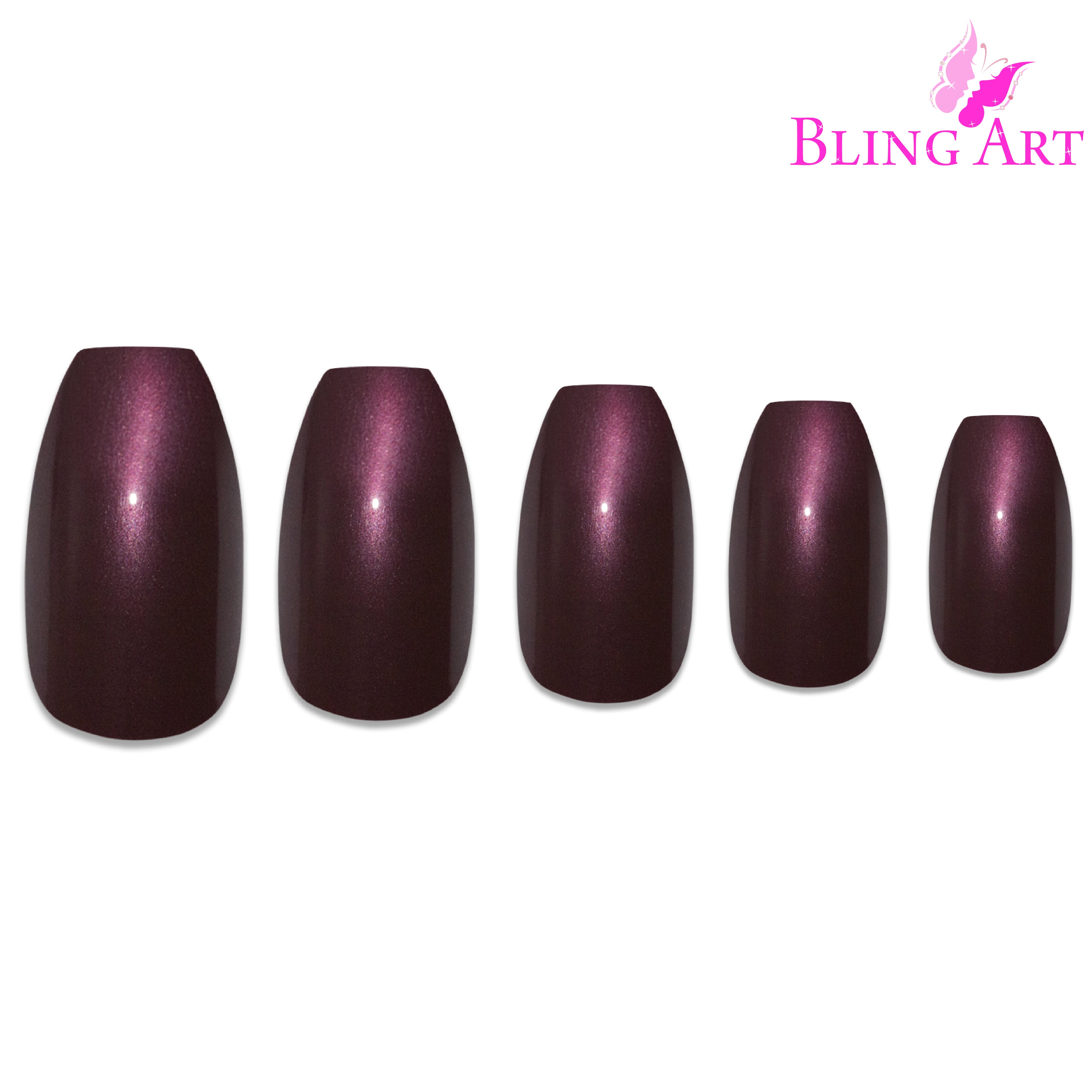 Brown glitter ballerina coffin Bling Art press-on nails — full-hand reveal showing all 24 nails for autumnal seasonal events.