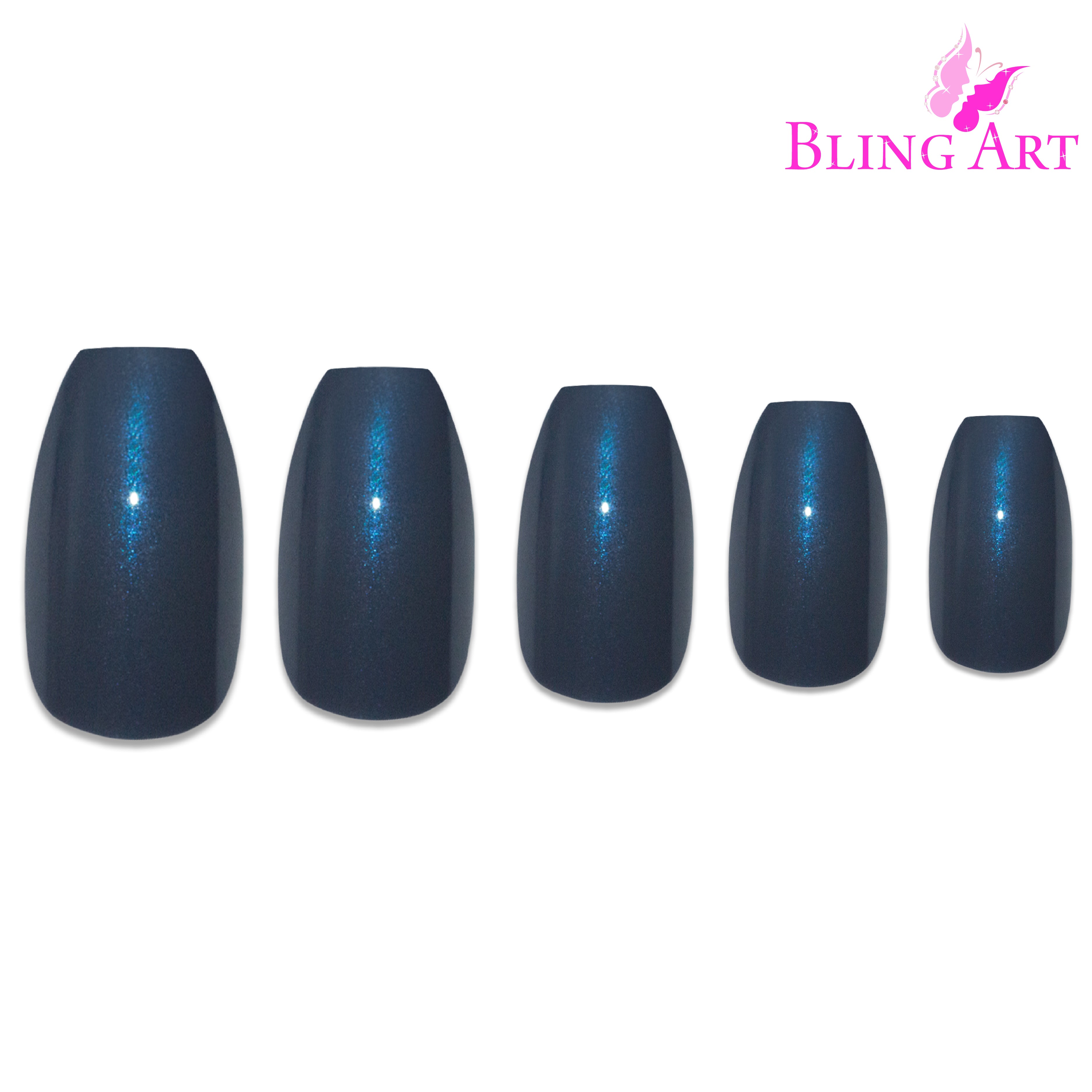 Grey glitter ballerina coffin Bling Art press-on nails — alternative angle revealing the glitter density on the long ballerina coffin shape.