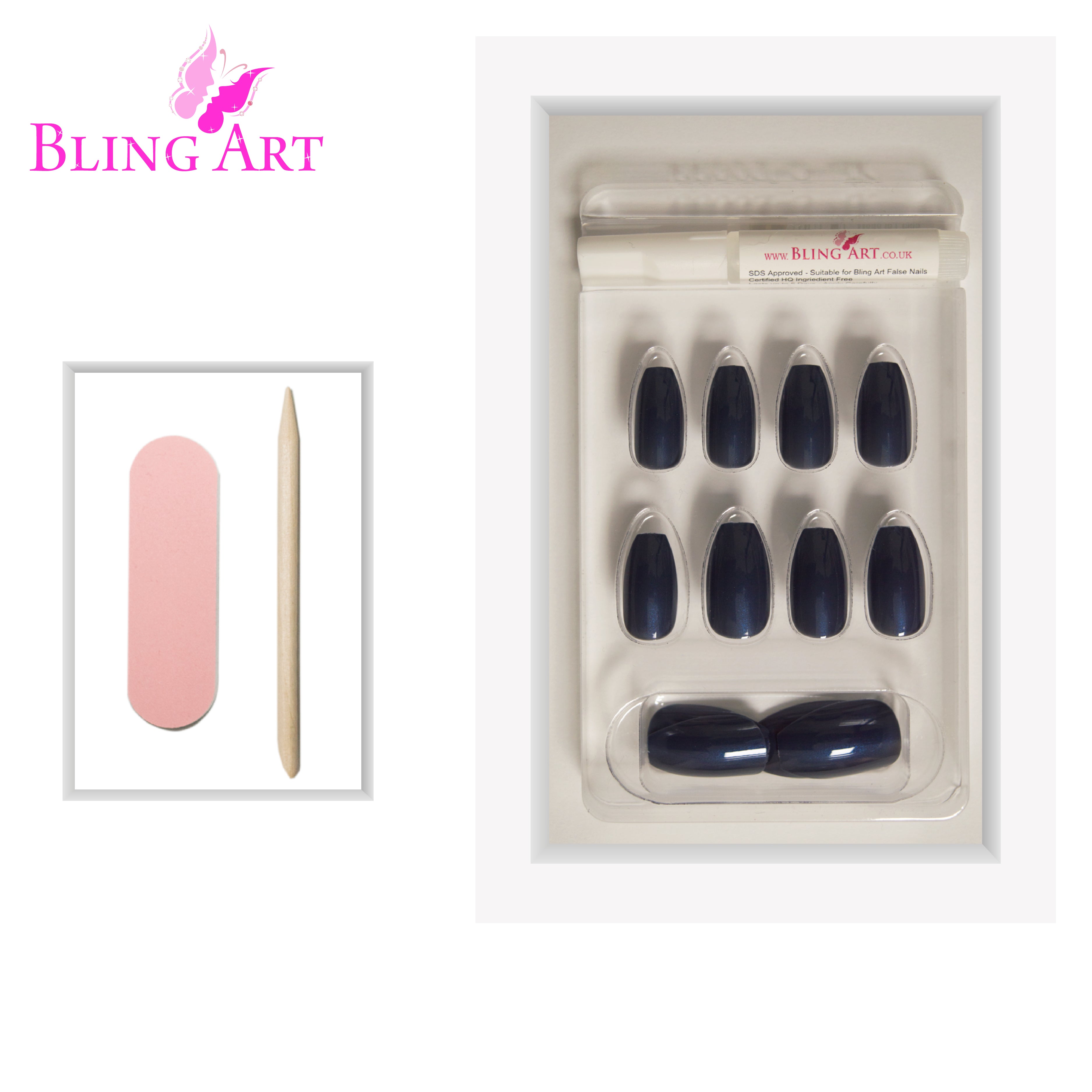 Grey glitter ballerina coffin Bling Art press-on nails — full-hand reveal showing all 24 nails for parties, Christmas and modern occasions.