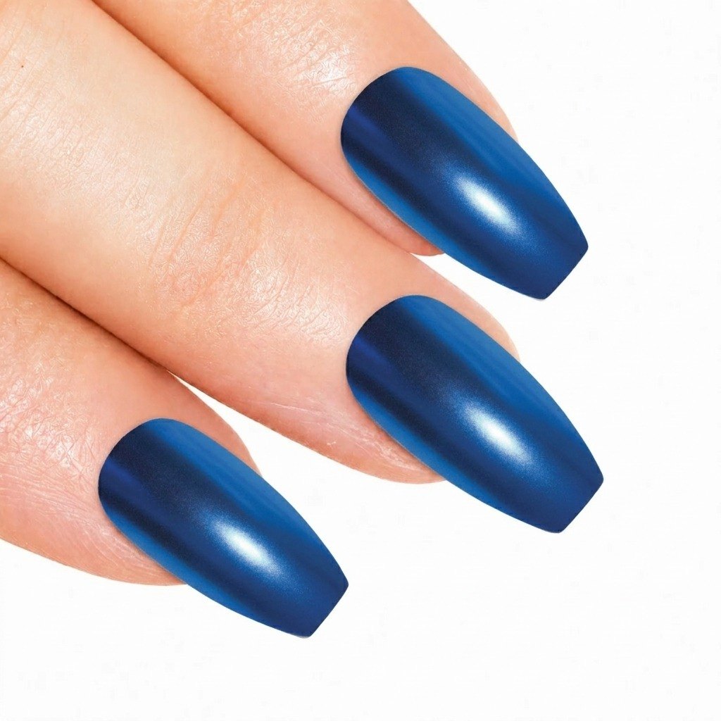 False Nails by Bling Art Blue Matte Metallic Ballerina Coffin Fake Acrylic Tips