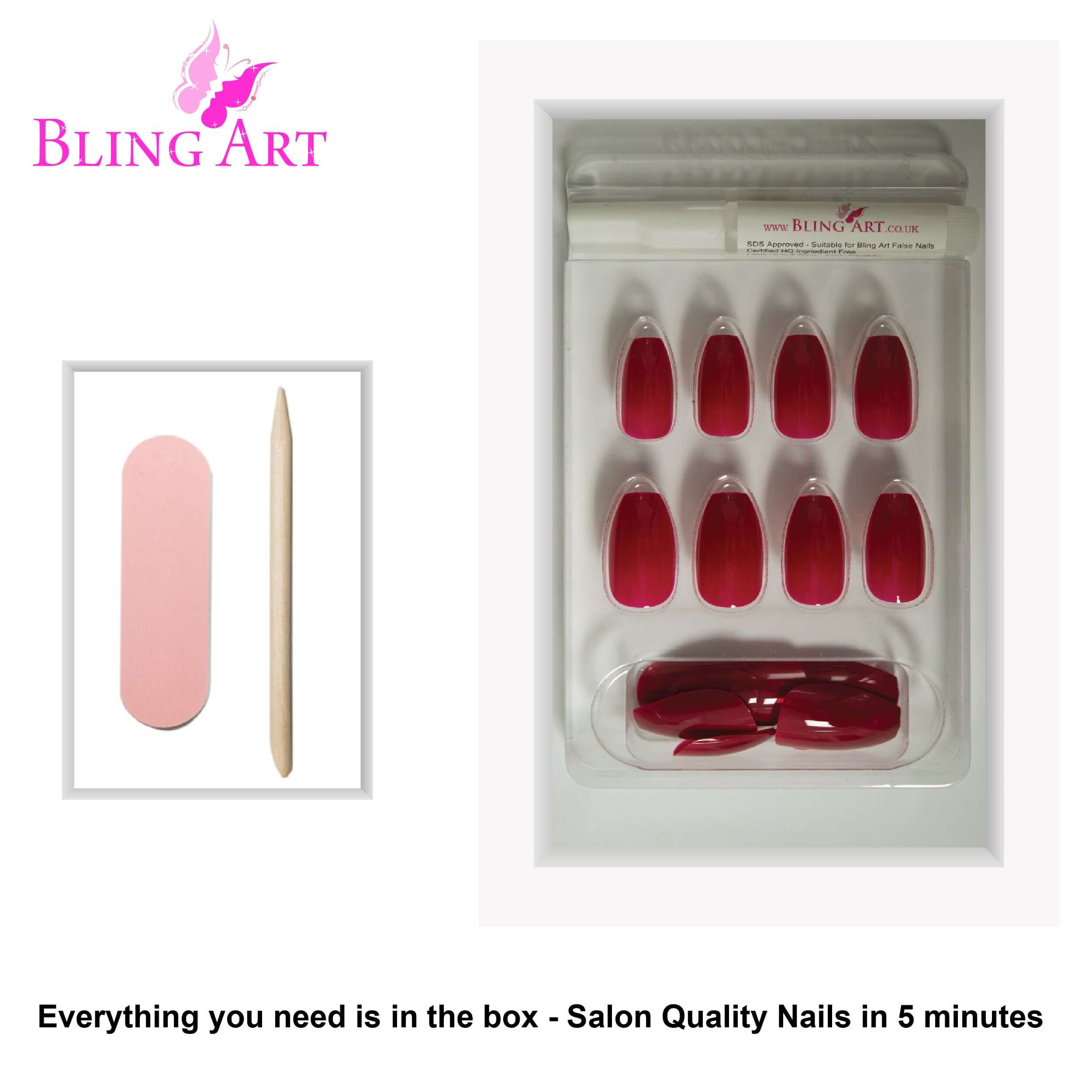 False Nails Bling Art Red Polished Ballerina Coffin Long Fake Acrylic Tips & Glue