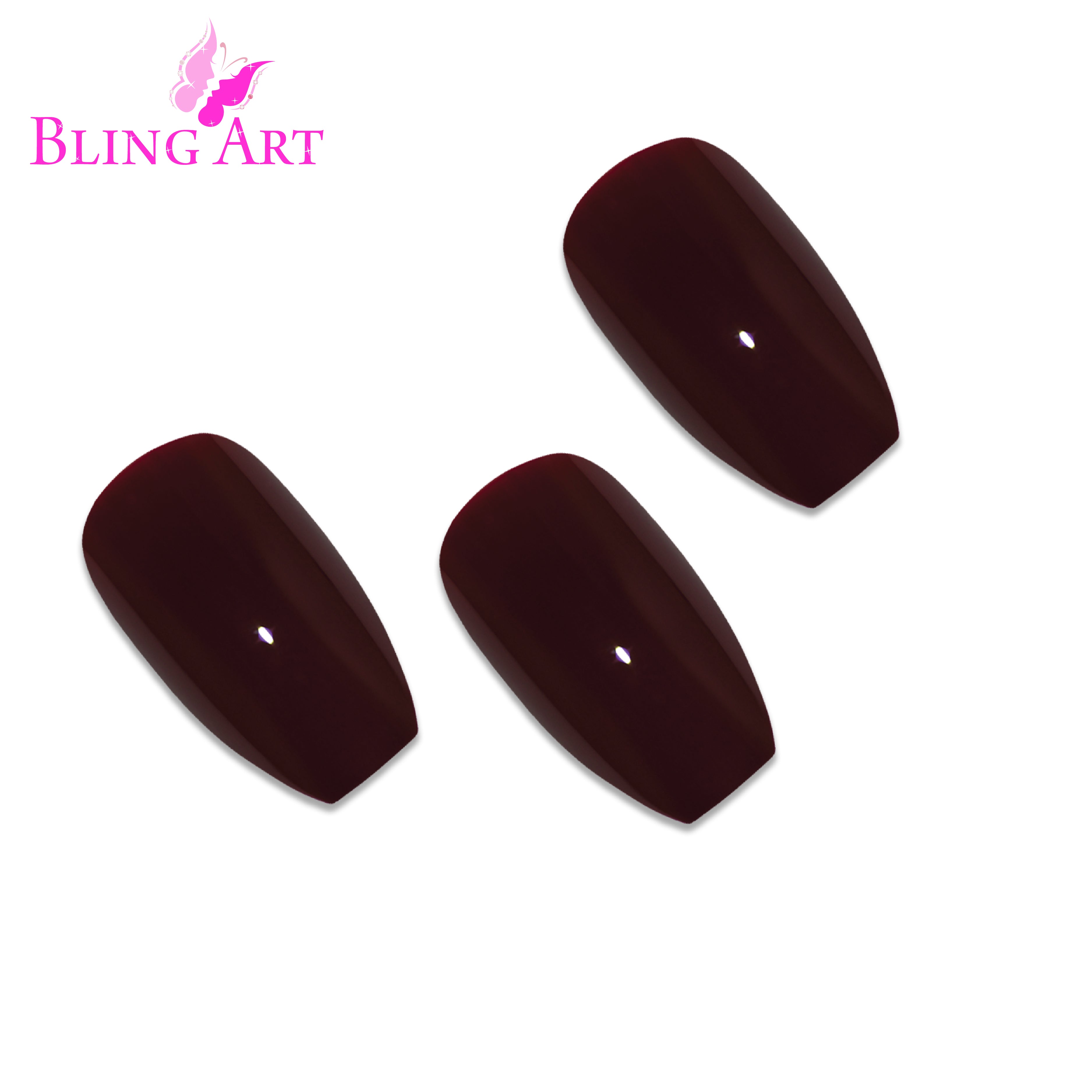 False Nails by Bling Art Red Brown Polished Ballerina Long Medium Fake Tips