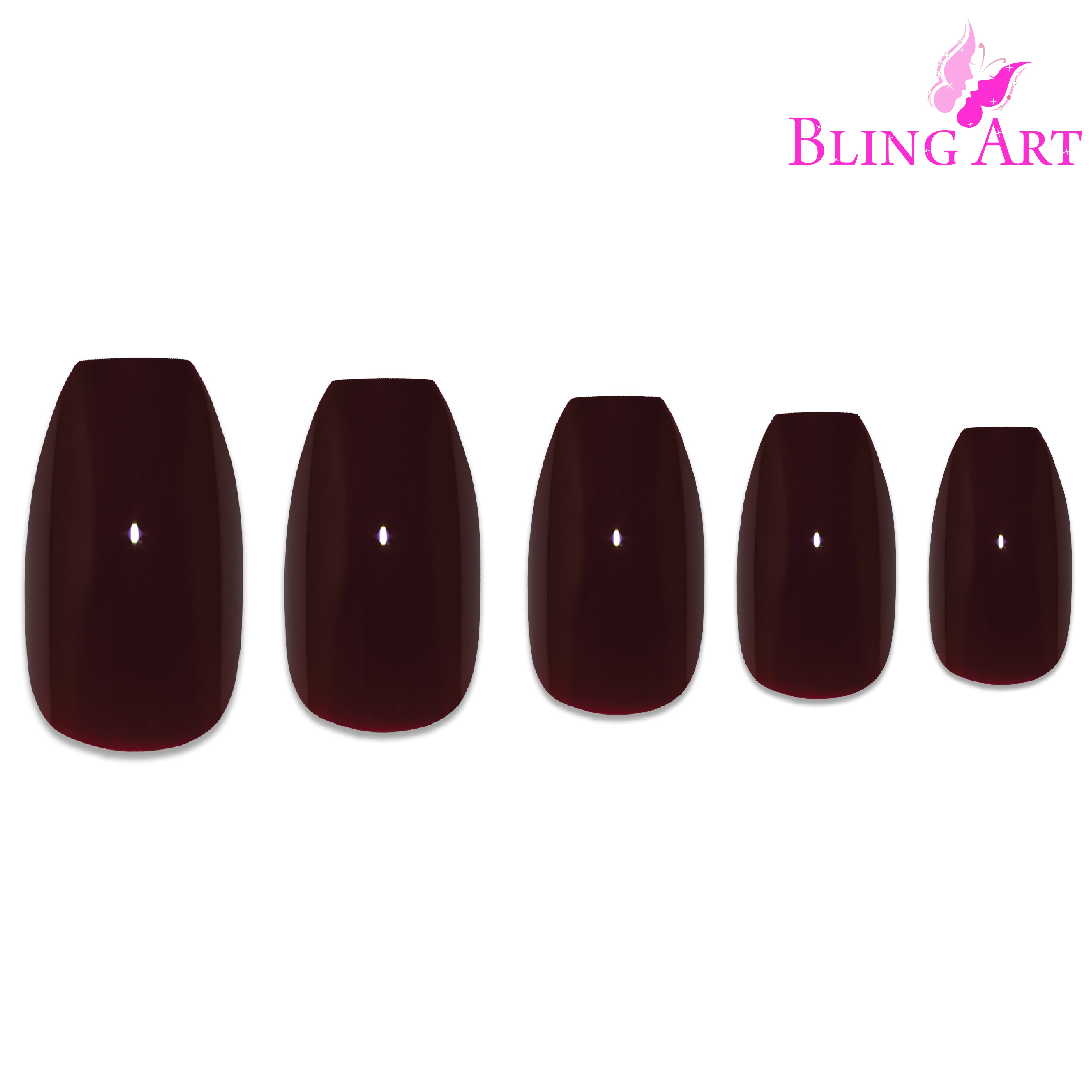 False Nails by Bling Art Red Brown Polished Ballerina Long Medium Fake Tips