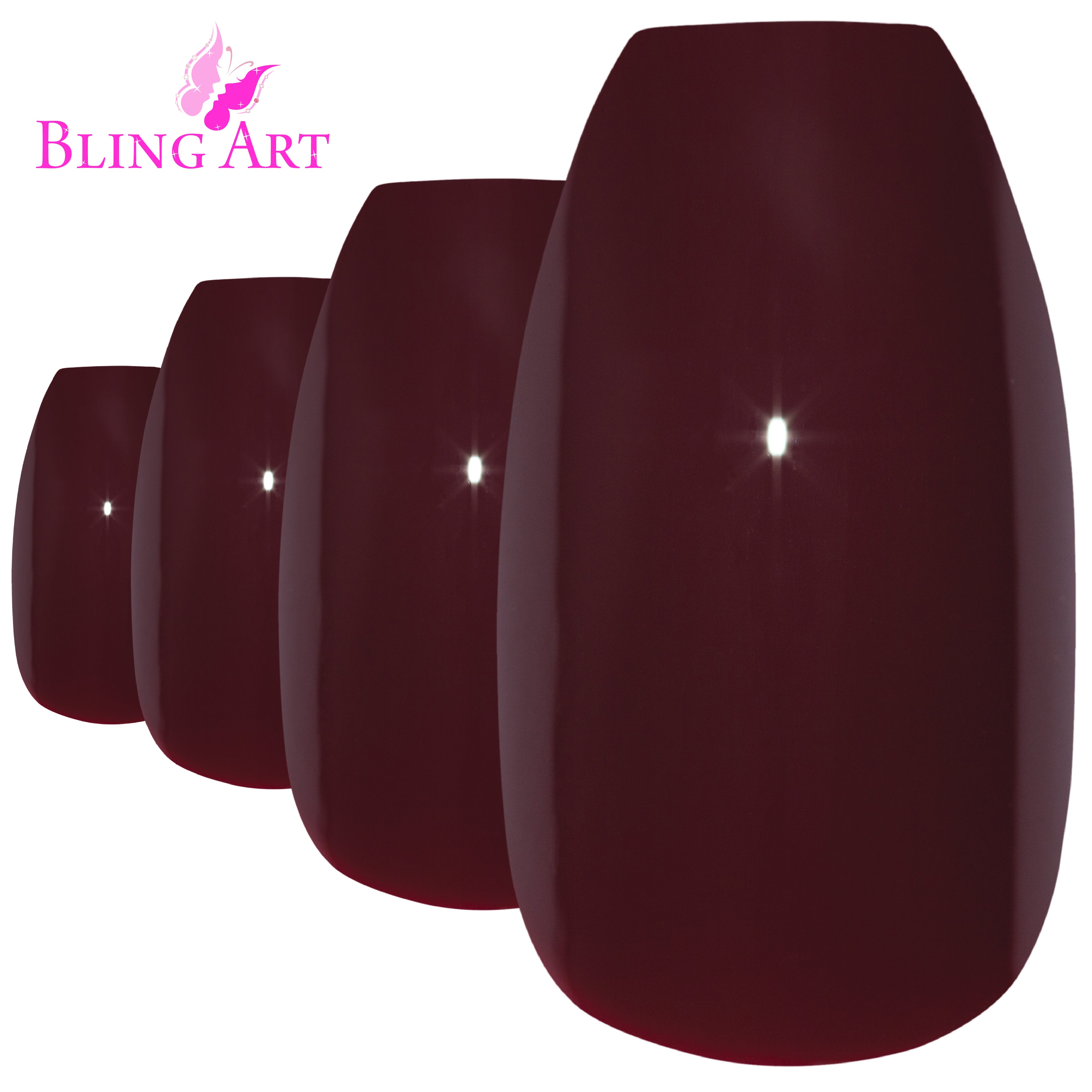 False Nails by Bling Art Red Brown Polished Ballerina Long Medium Fake Tips