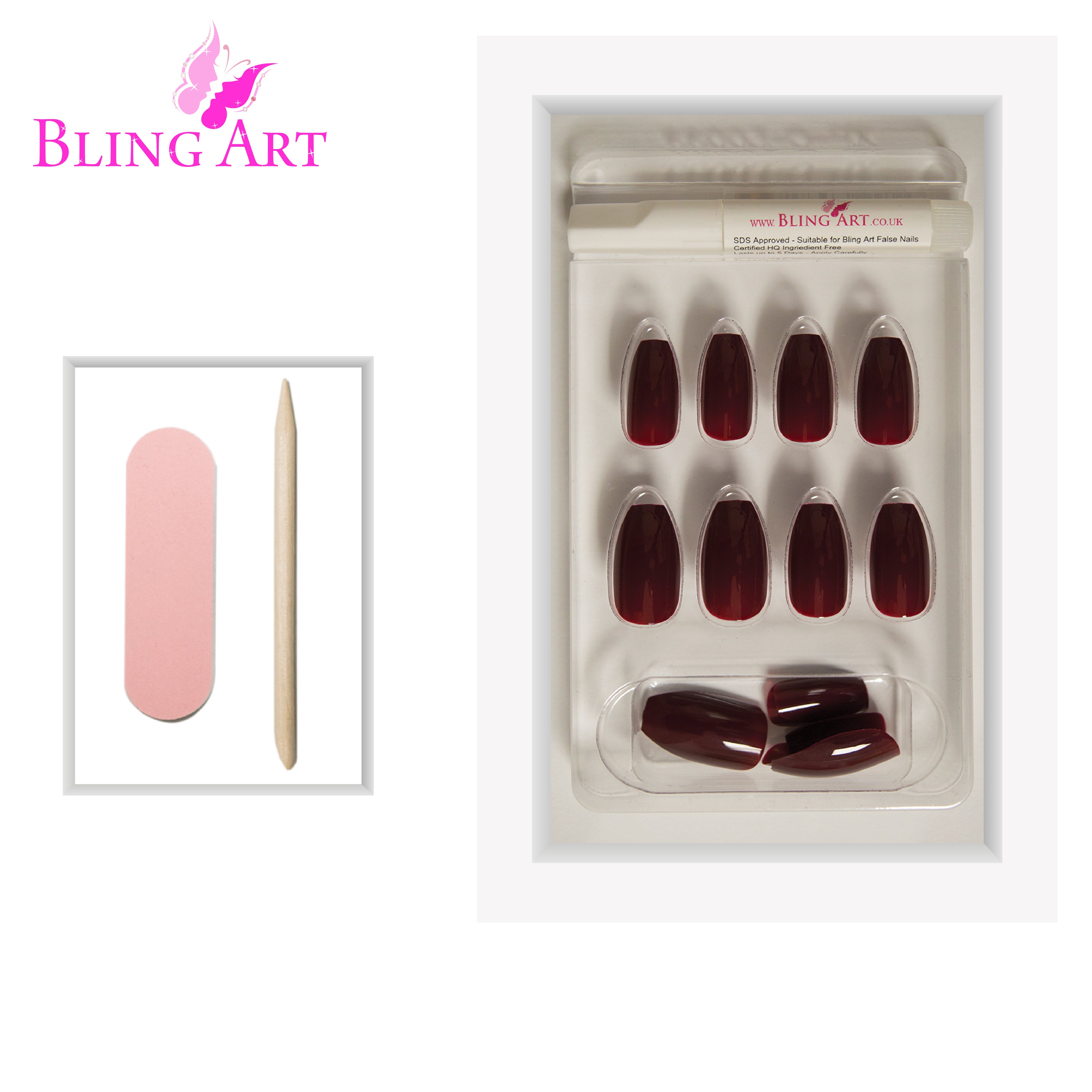 False Nails by Bling Art Red Brown Polished Ballerina Long Medium Fake Tips