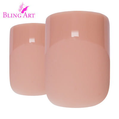 Beige matte French squoval press-on false nails by Bling Art — nude beige matte French squoval for office wear, professional environments and everyday elegance. 24 nails, 12 sizes XS-XXL, no UV lamp. Designed in Yorkshire UK.
