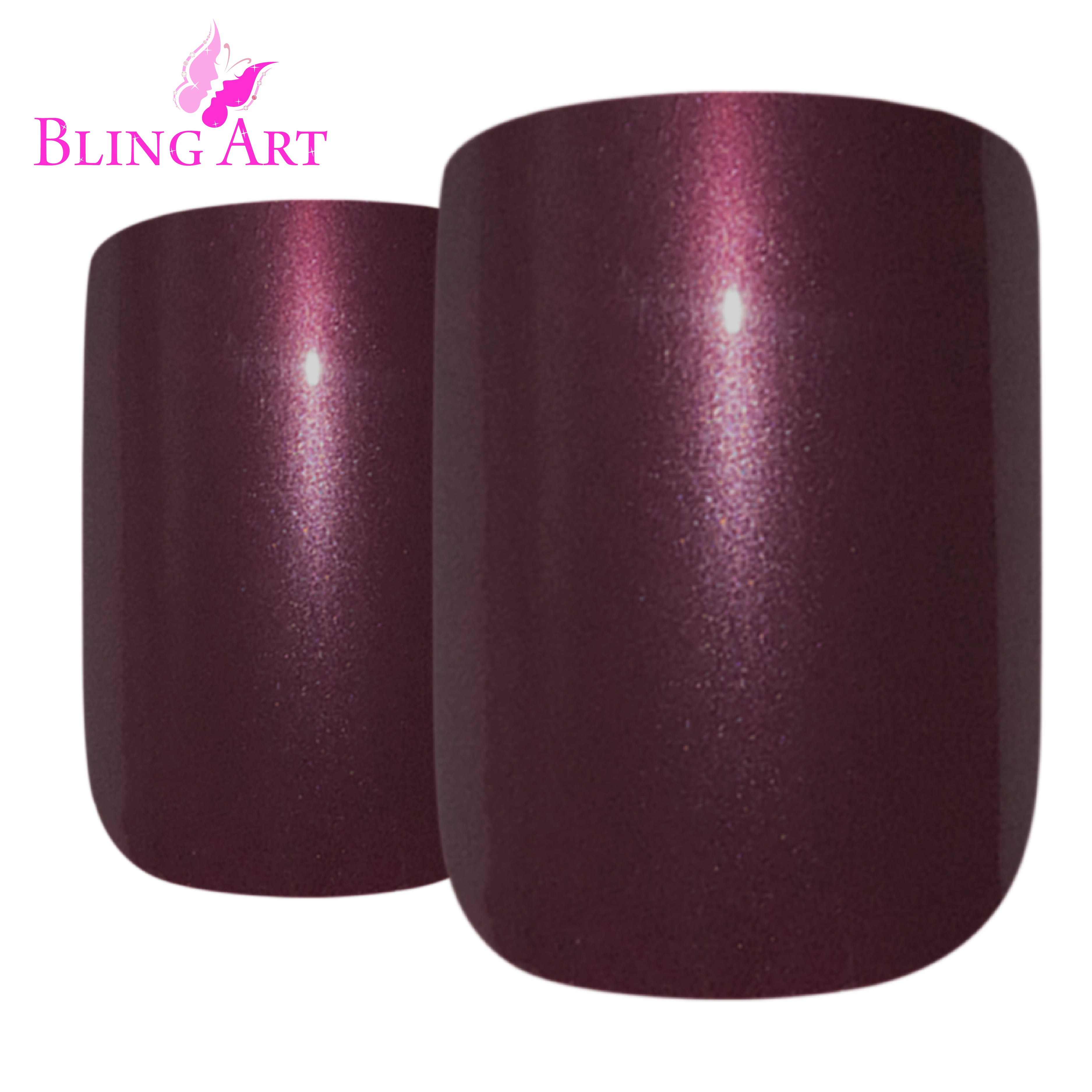 Brown glitter French squoval Bling Art press-on nails — alternative angle revealing the French tip and glitter density on the squoval shape.