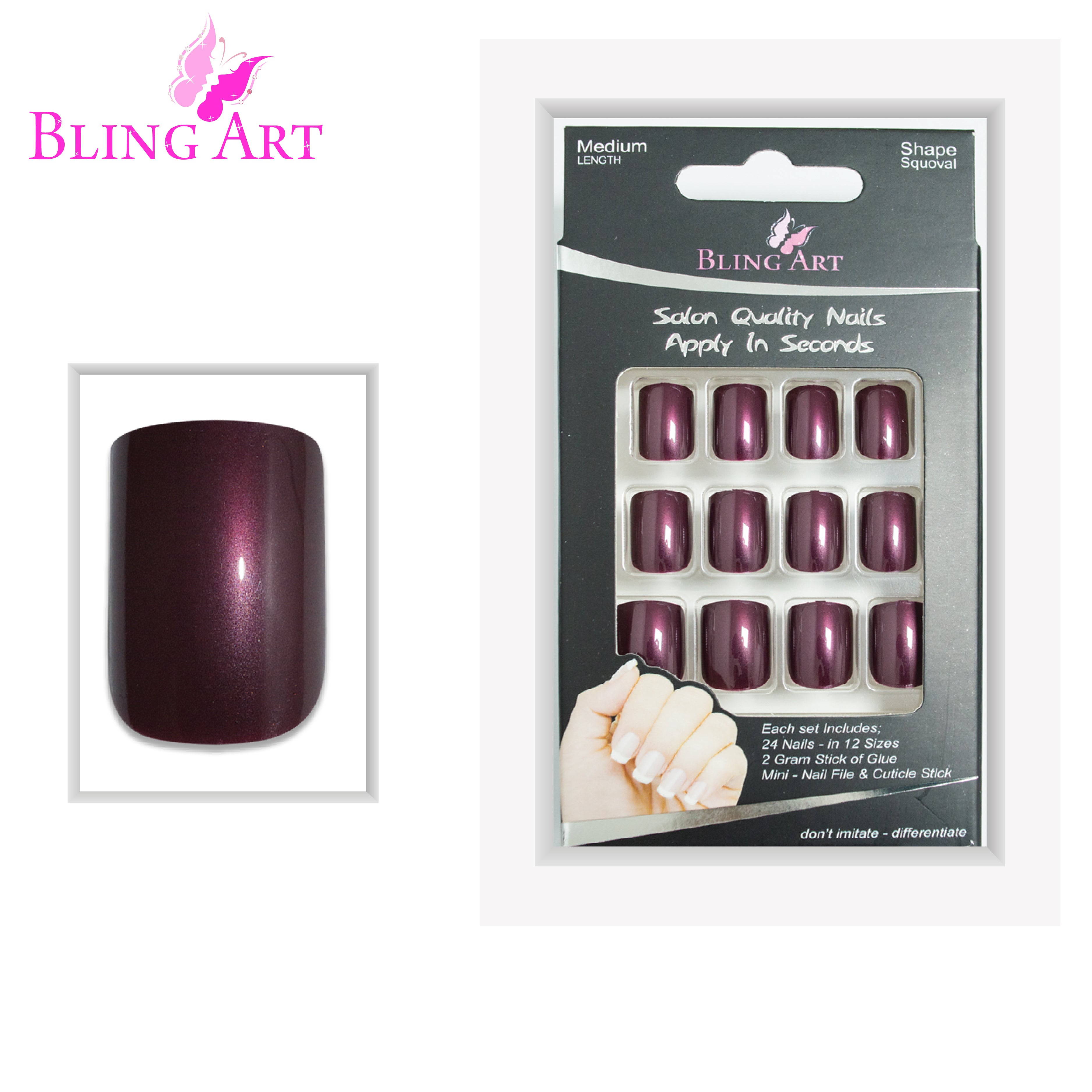 Brown glitter French squoval Bling Art press-on nails — full-hand reveal showing all 24 nails for autumnal seasonal events.