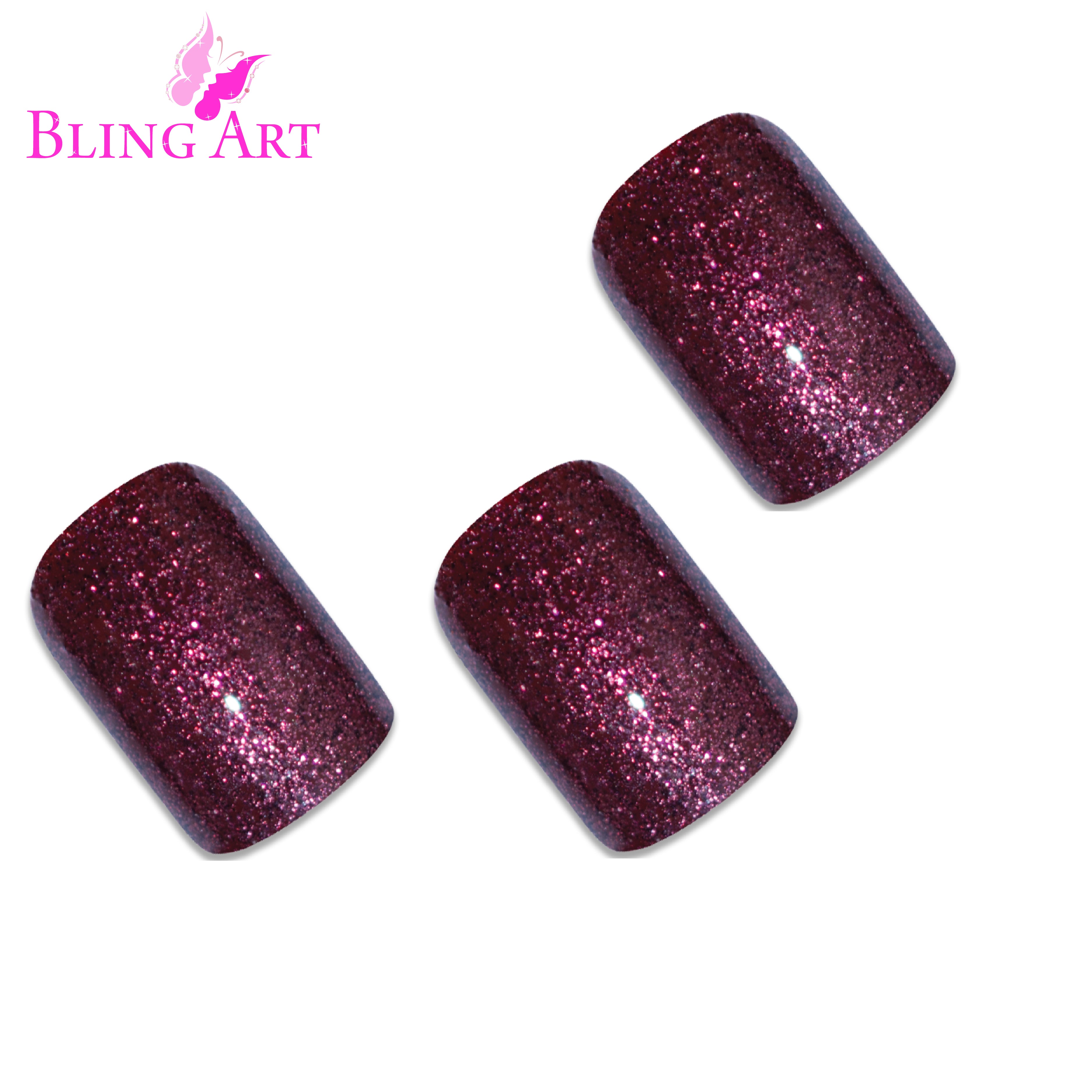Red Brown gel French squoval Bling Art press-on nails — lifestyle context shot showing the warm autumnal chestnut French.