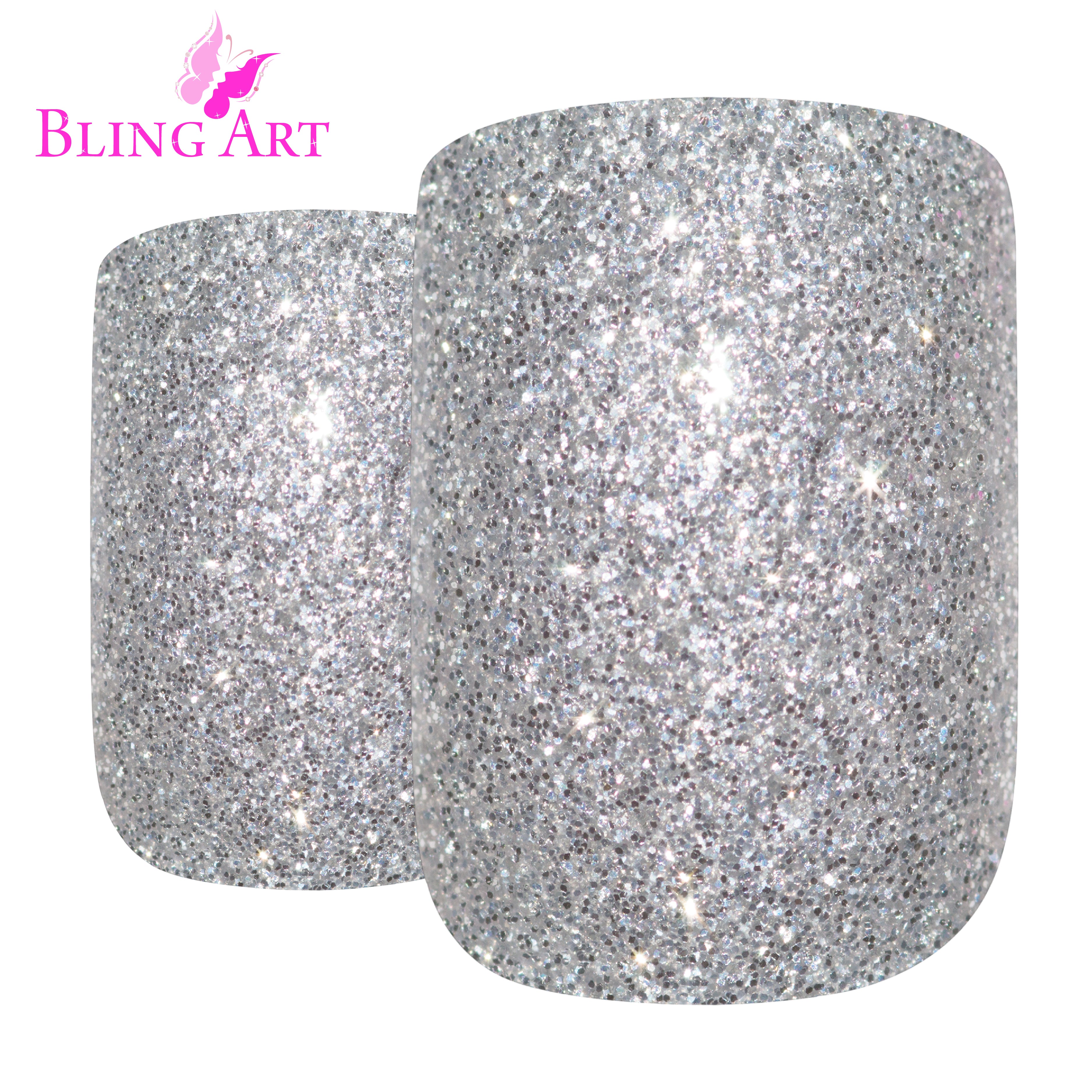 Silver gel French squoval Bling Art press-on nails — additional product view showing the silver gel French finish.