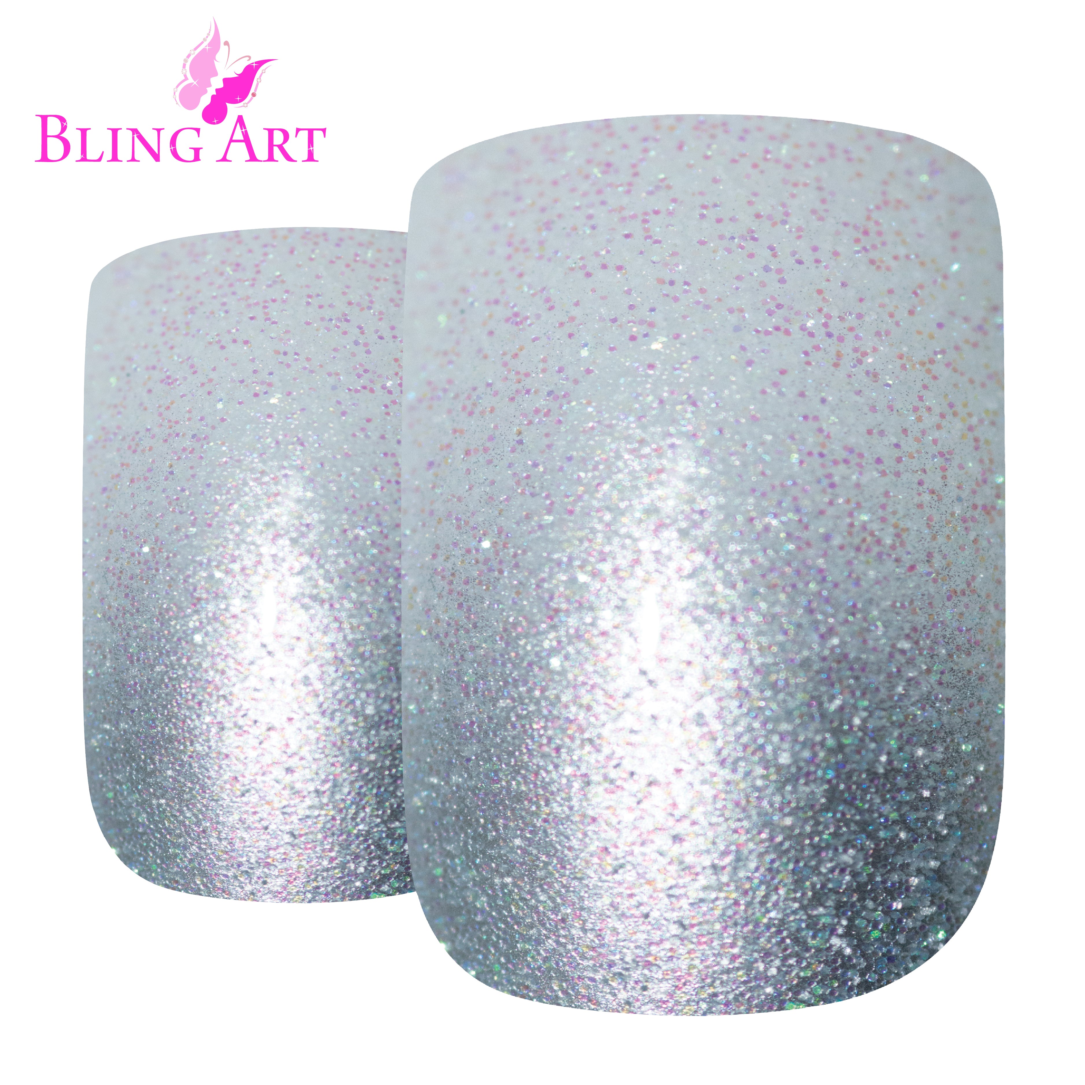 False Nails by Bling Art Silver Gel Ombre French Squoval 24 Fake Medium Tips