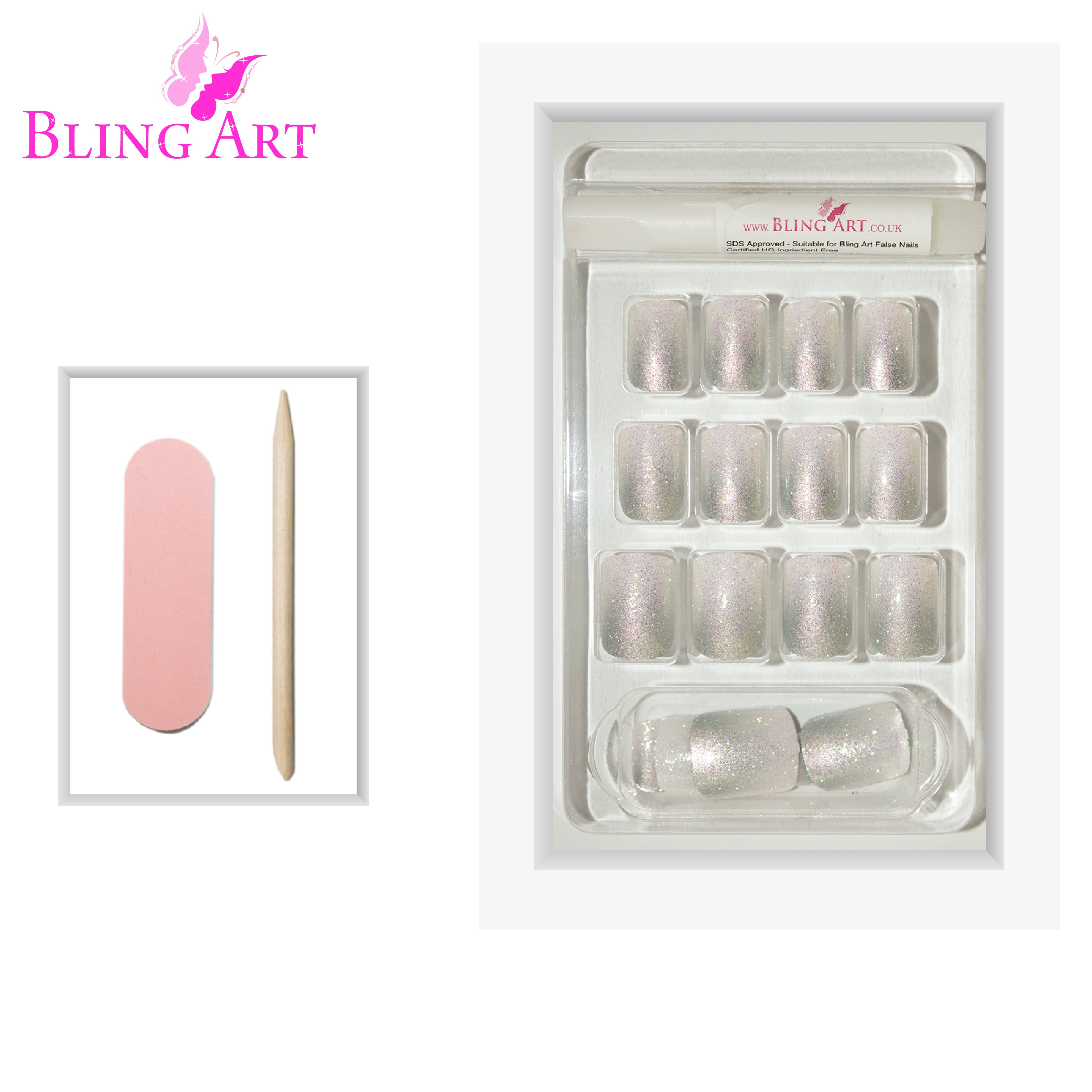 False Nails by Bling Art Silver Gel Ombre French Squoval 24 Fake Medium Tips