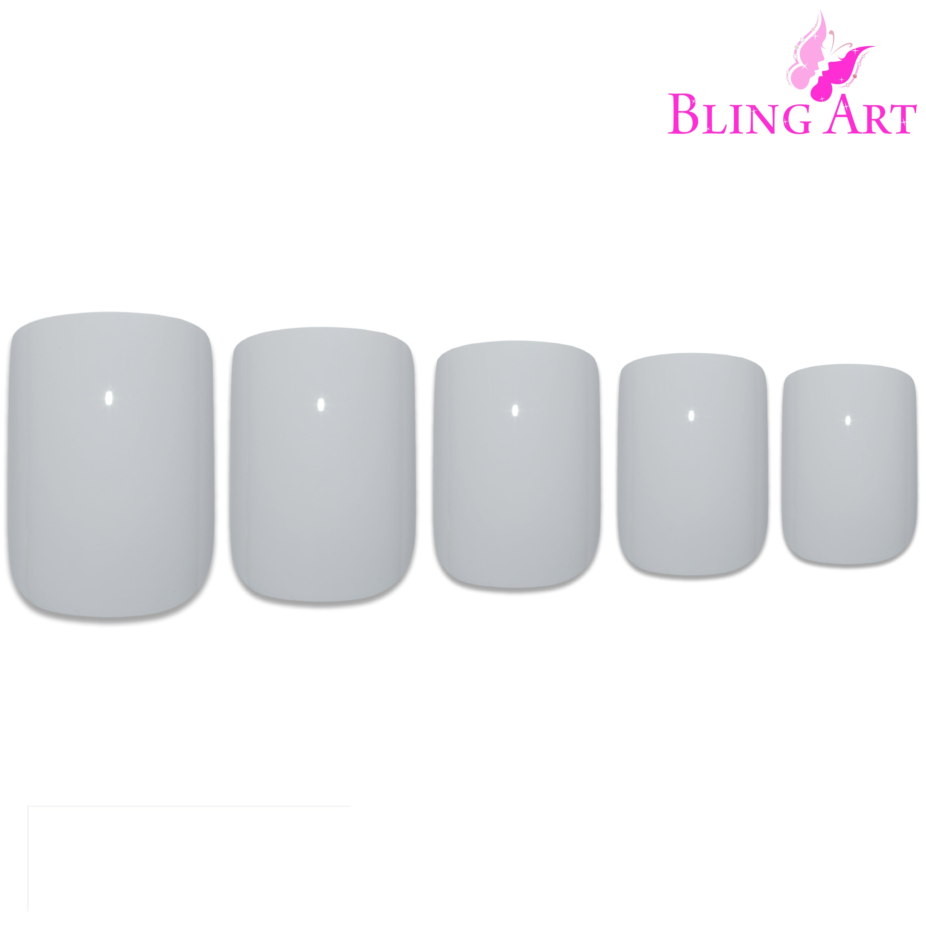 White polished French squoval Bling Art press-on nails — alternative angle revealing the French tip definition on the squoval shape.