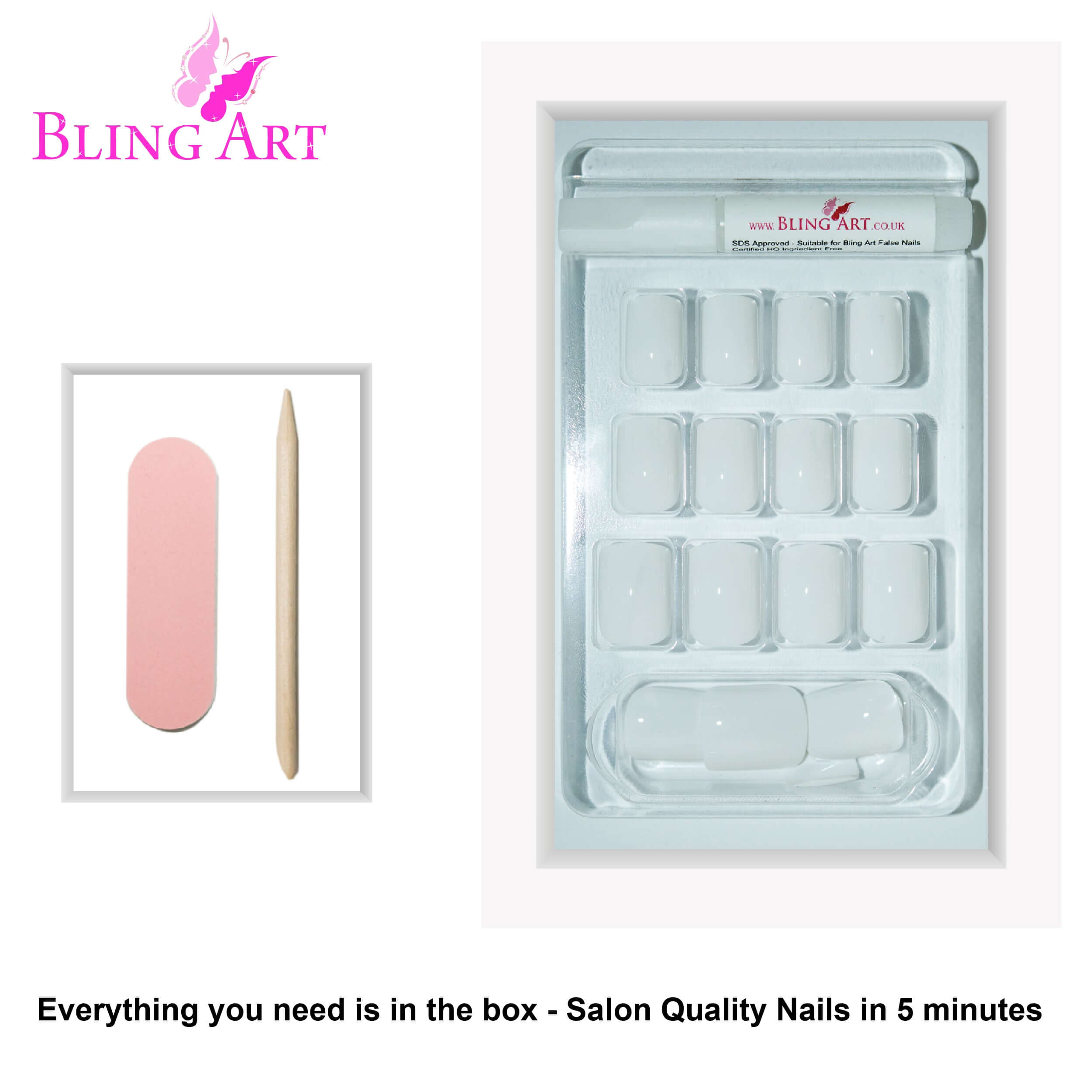 False Nails by Bling Art White Pearl Polished French Manicure Fake Medium Tips with Glue