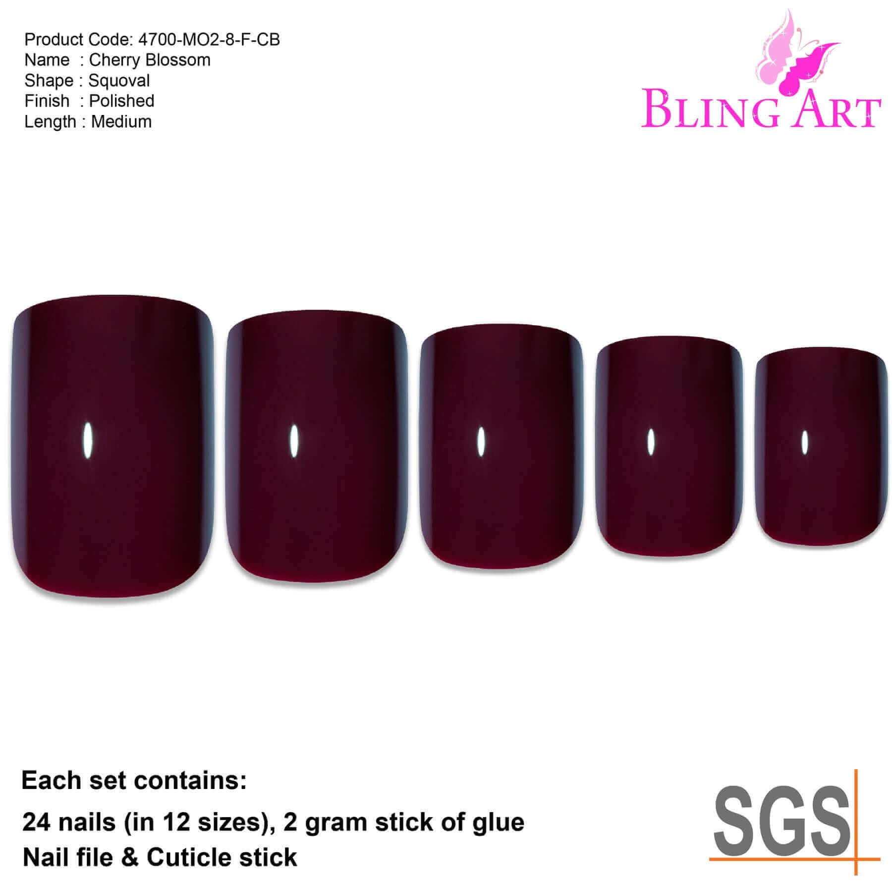 False Nails by Bling Art Brown Red French Manicure Fake Medium Tips with Glue