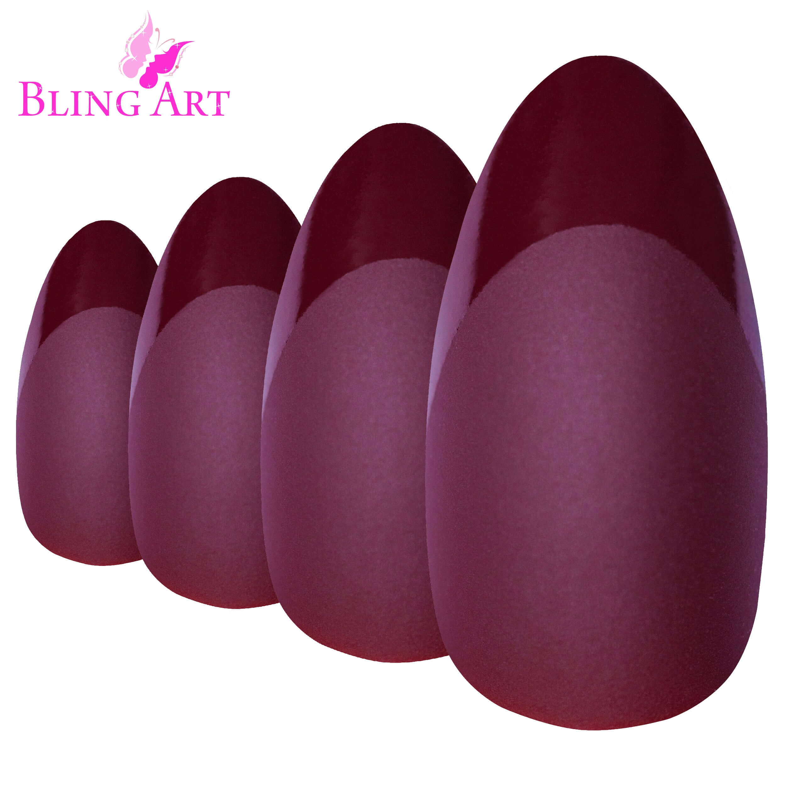 False Nails Bling Art Matte Red Brown Almond Stiletto Long Fake Acrylic Tips and Glue displayed in a row.