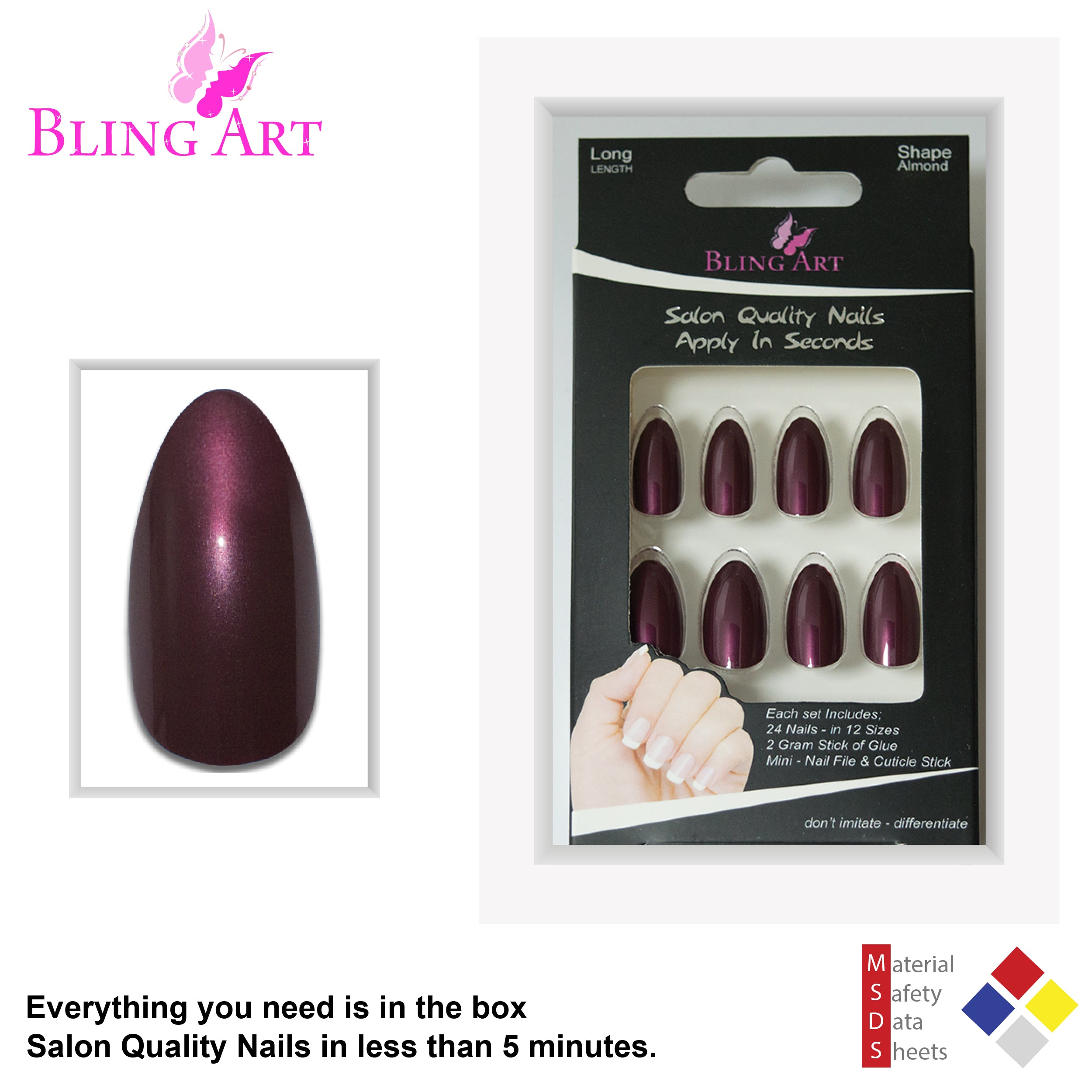 Brown glitter almond stiletto Bling Art press-on nails — lifestyle context shot showing the warm chocolate-brown sparkle.