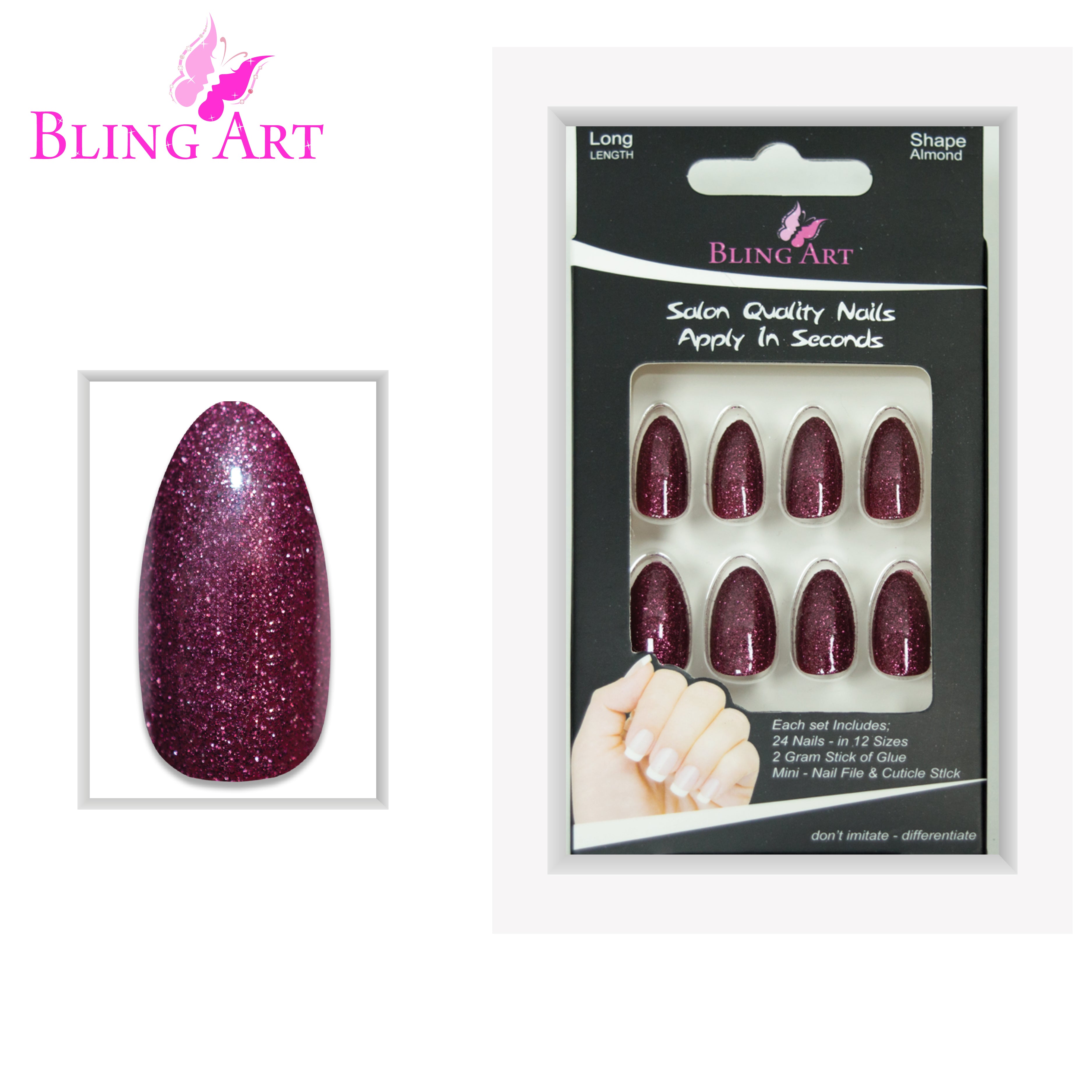 False Nails by Bling Art Red Brown Gel Almond Stiletto Fake Long Acrylic Tips
