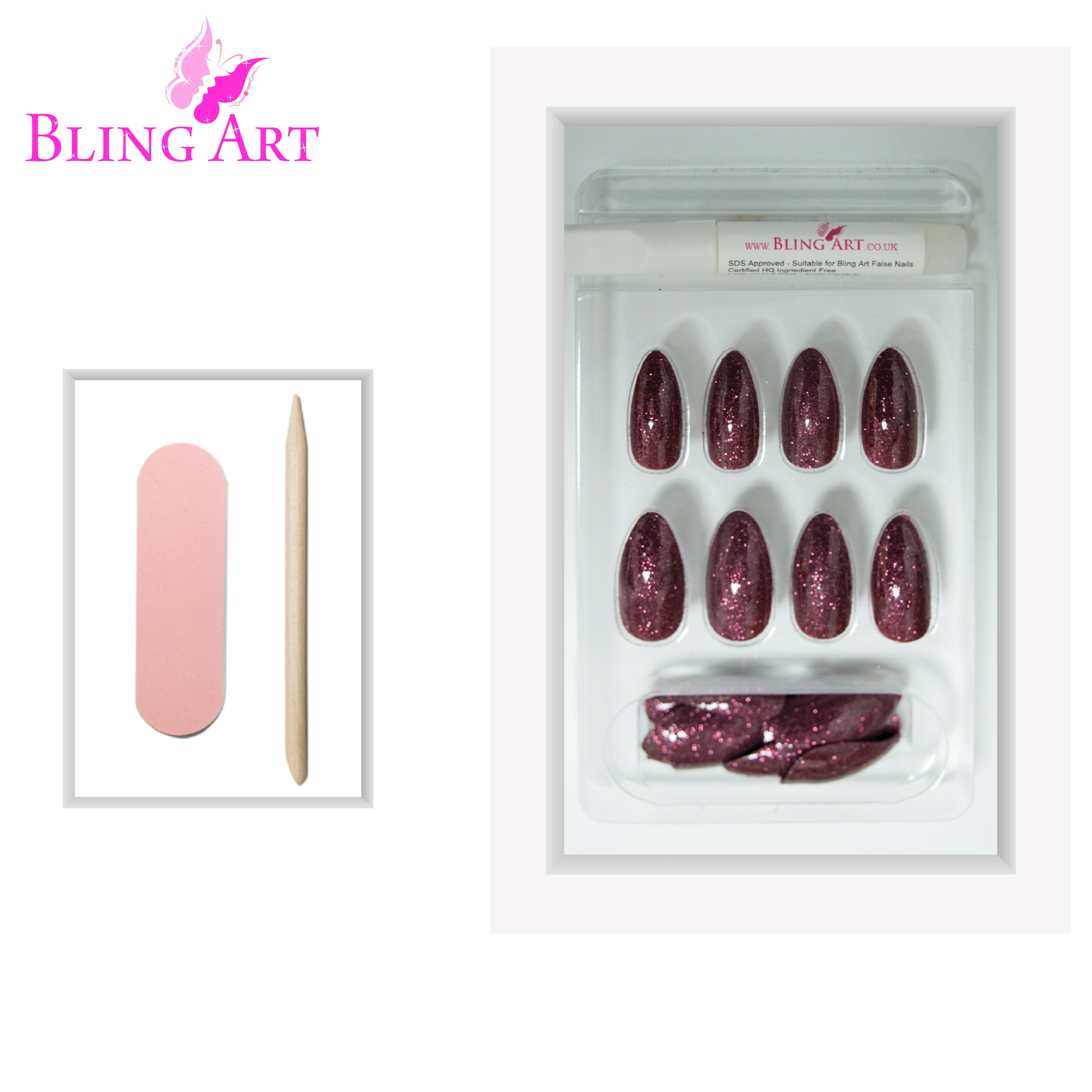False Nails by Bling Art Red Brown Gel Almond Stiletto Fake Long Acrylic Tips