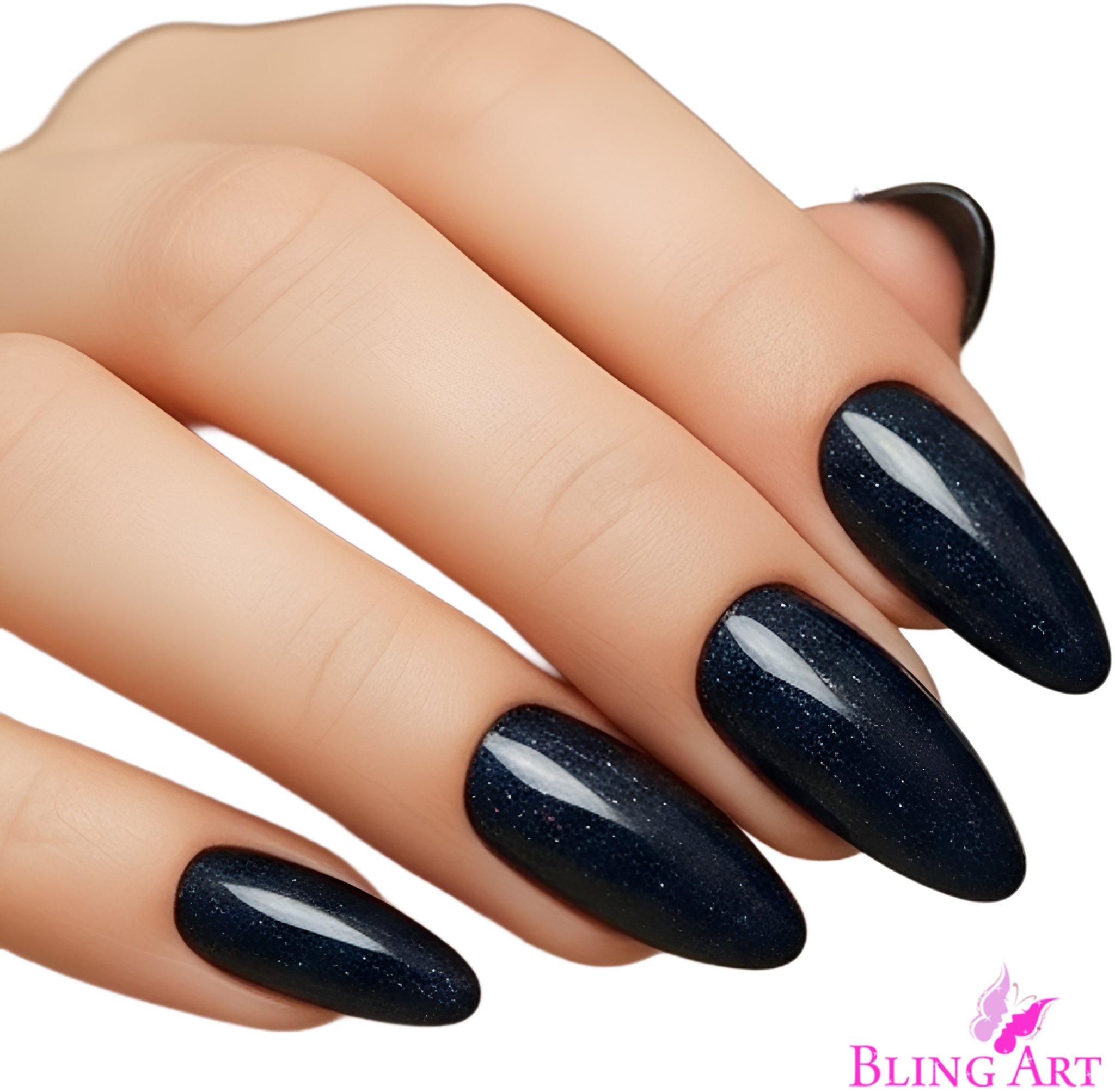 False Nails by Bling Art Black Gel Almond Stiletto 24 Fake Long Acrylic Tips