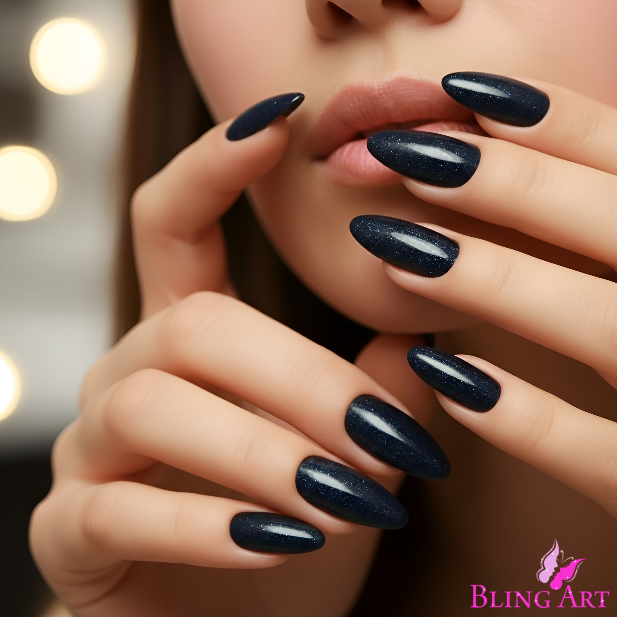 False Nails by Bling Art Black Gel Almond Stiletto 24 Fake Long Acrylic Tips