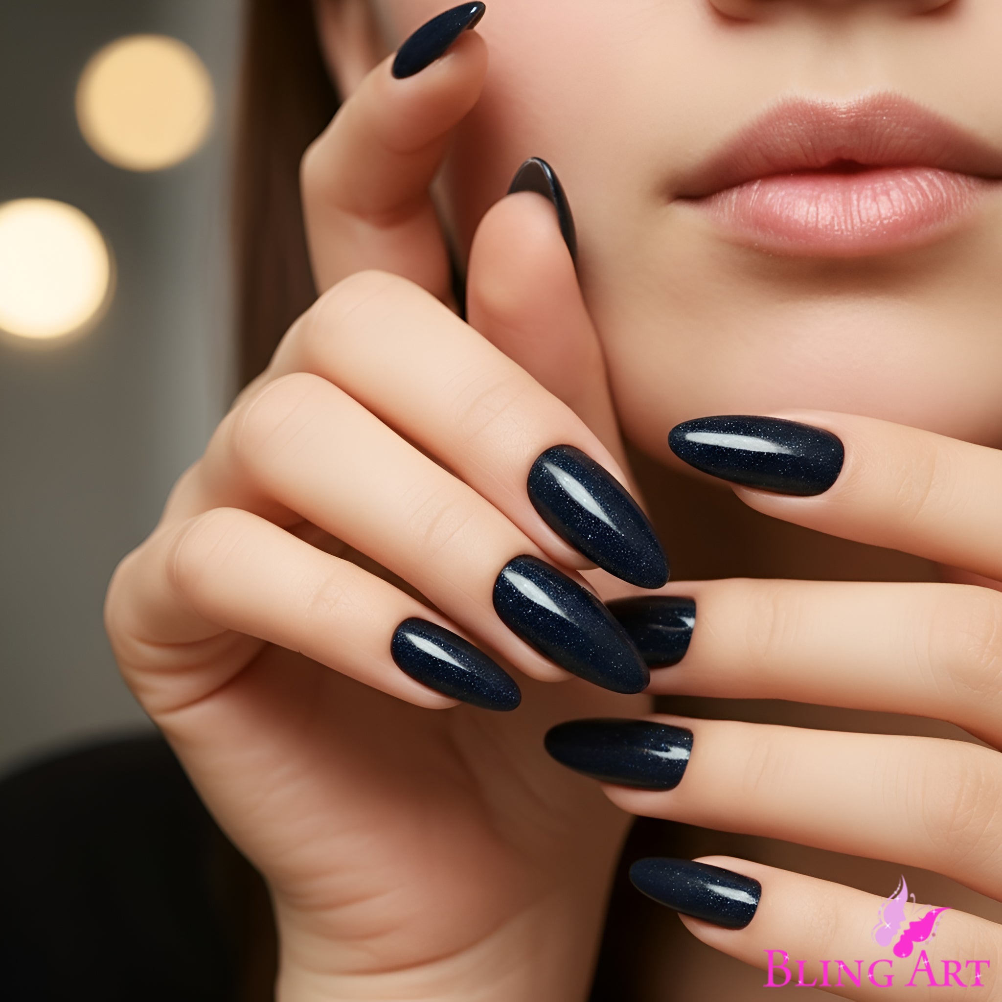 False Nails by Bling Art Black Gel Almond Stiletto 24 Fake Long Acrylic Tips