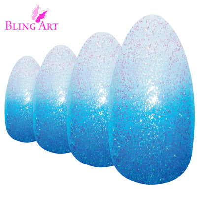 False Nails by Bling Art Blue Gel Ombre Almond Stiletto Fake Long Tips