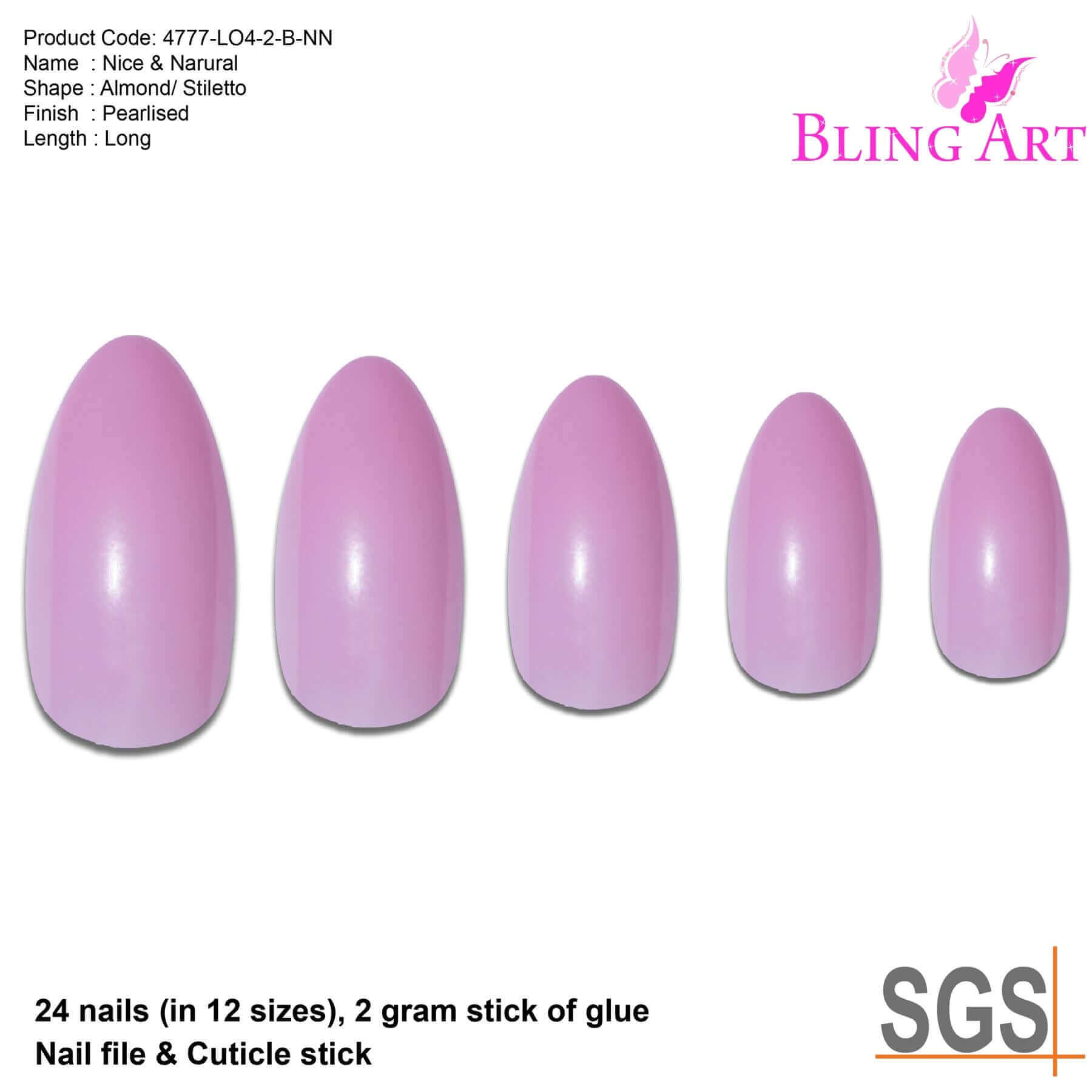 False Nails Bling Art Pink Polished Almond Stiletto Long Fake Acrylic Tips Glue