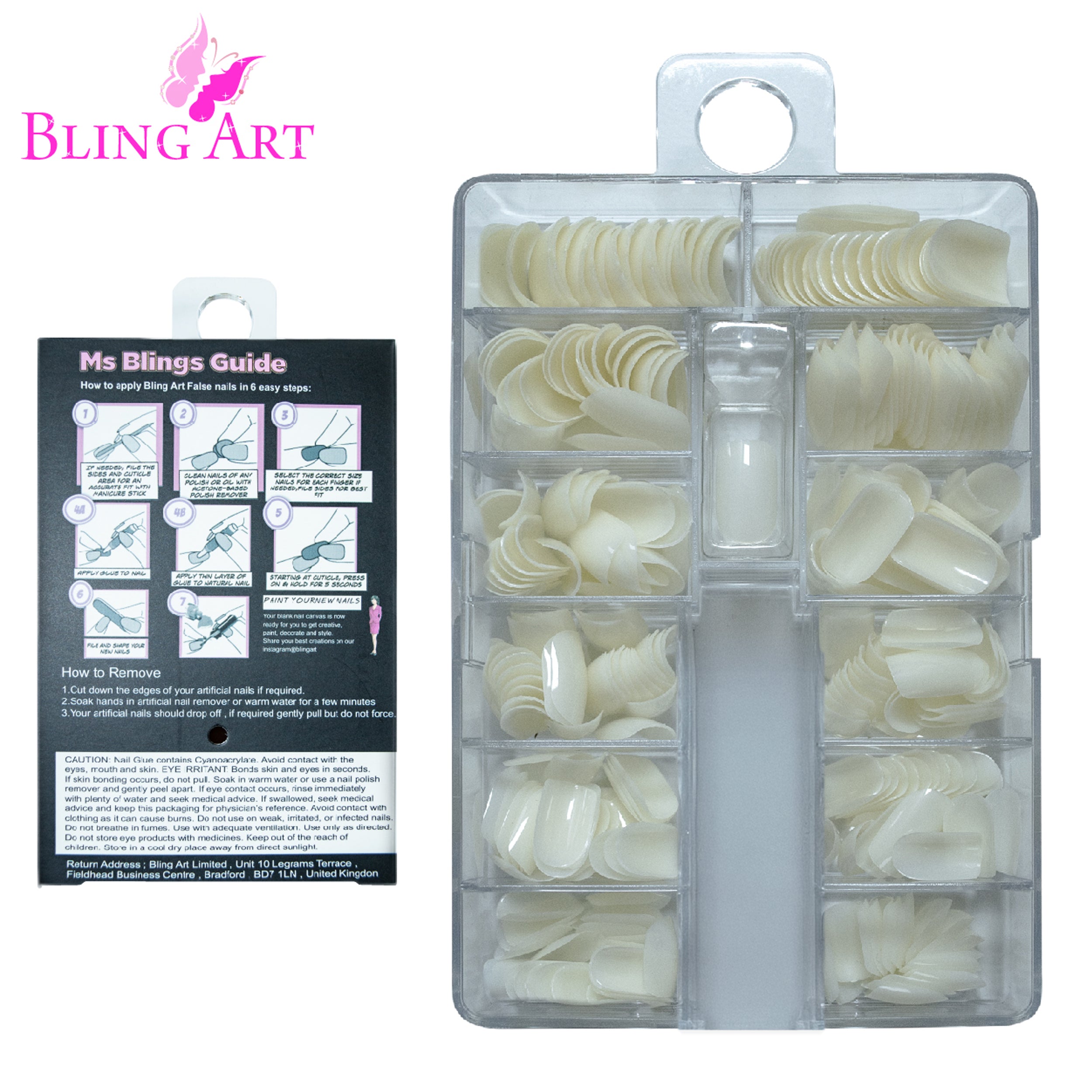 Bling Art salon pack squoval natural-tone tips — lifestyle context shot of the bulk trade pack.