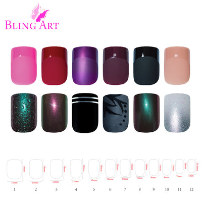 Bling Art salon pack — 360 natural-tone acrylic squoval long nail tips for UK nail technicians, 10 sizes XS-XXL, bulk trade pricing, glue not included. Designed in Yorkshire.