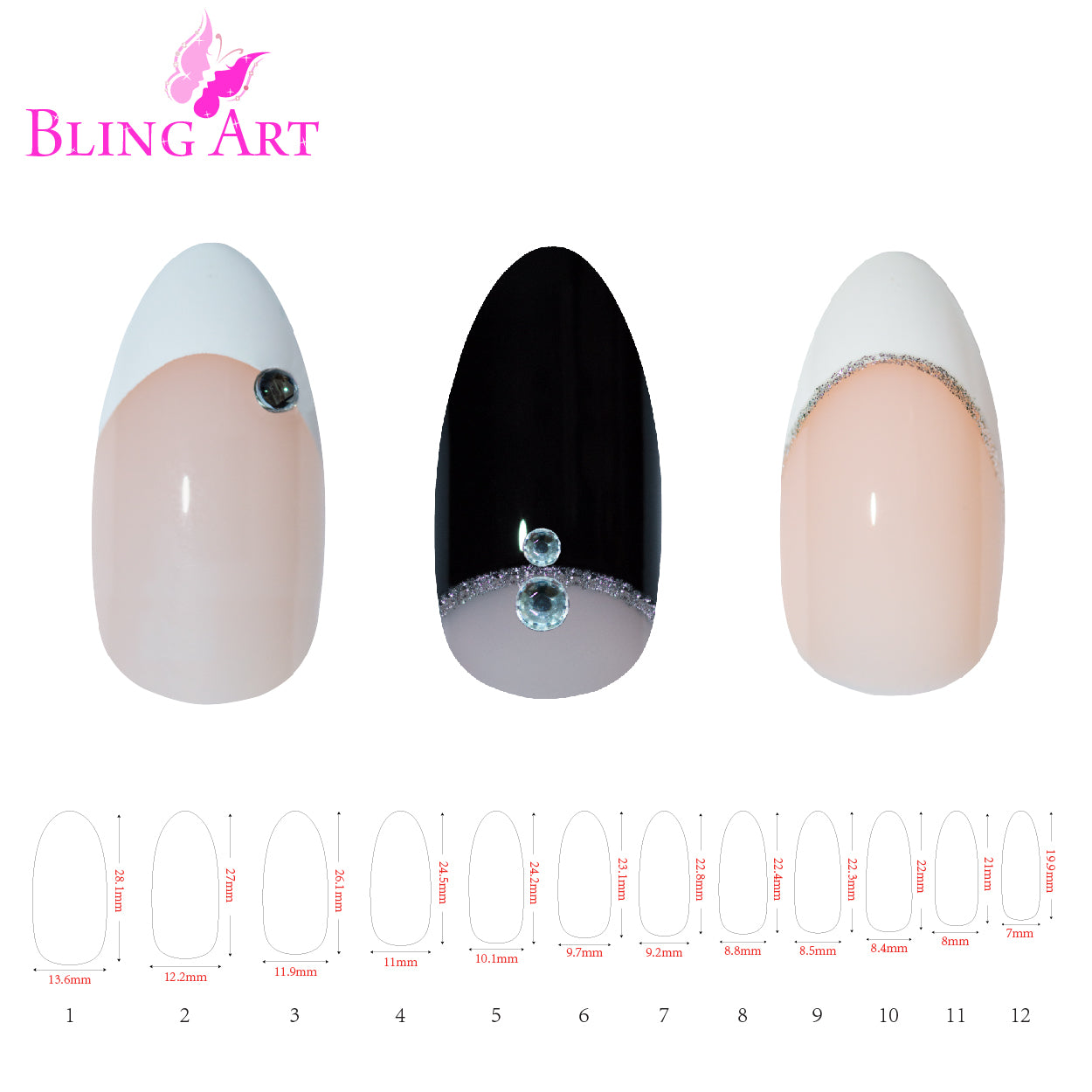 Bling Art salon pack stiletto almond natural-tone tips — close-up showing the natural acrylic finish on long stiletto almond tips.
