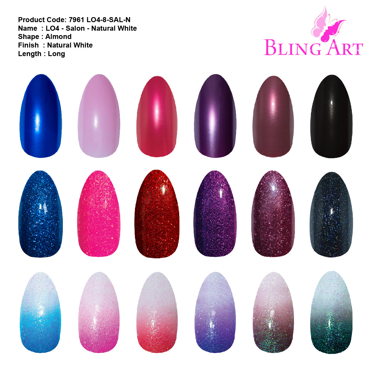 Bling Art salon pack stiletto almond transparent tips — lifestyle context shot of the bulk trade pack for technician use.