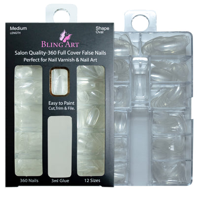 False Nails by Bling Art 360 Oval Medium Transparent Acrylic Fake Nail Tips without glue