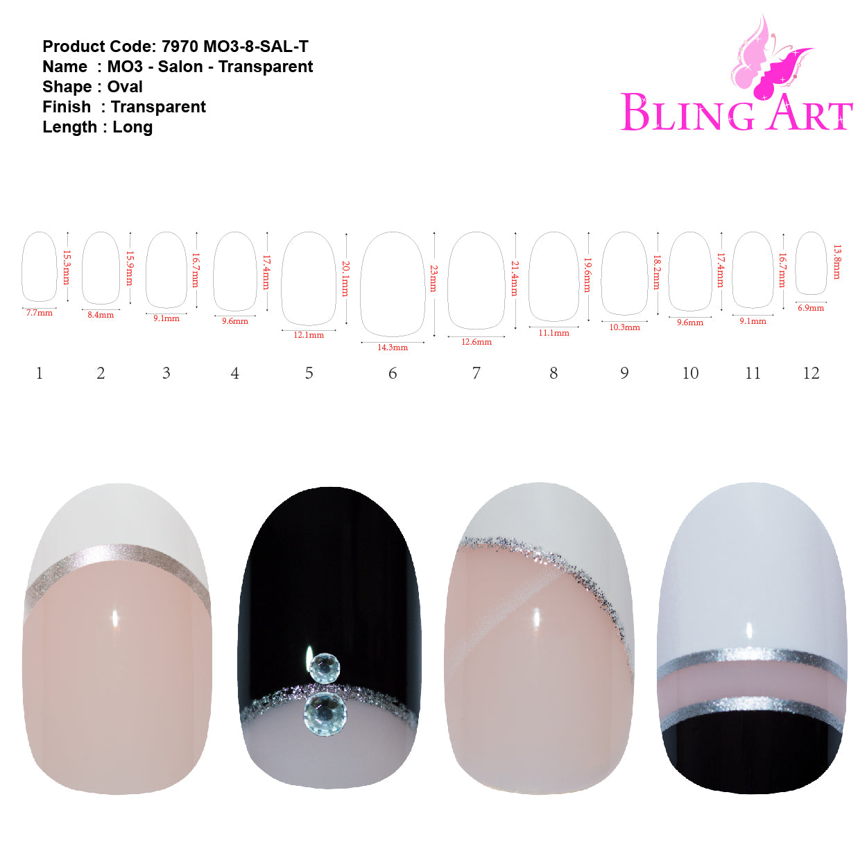 Bling Art salon pack oval natural-tone tips — close-up showing the natural acrylic finish on medium-length oval tips.