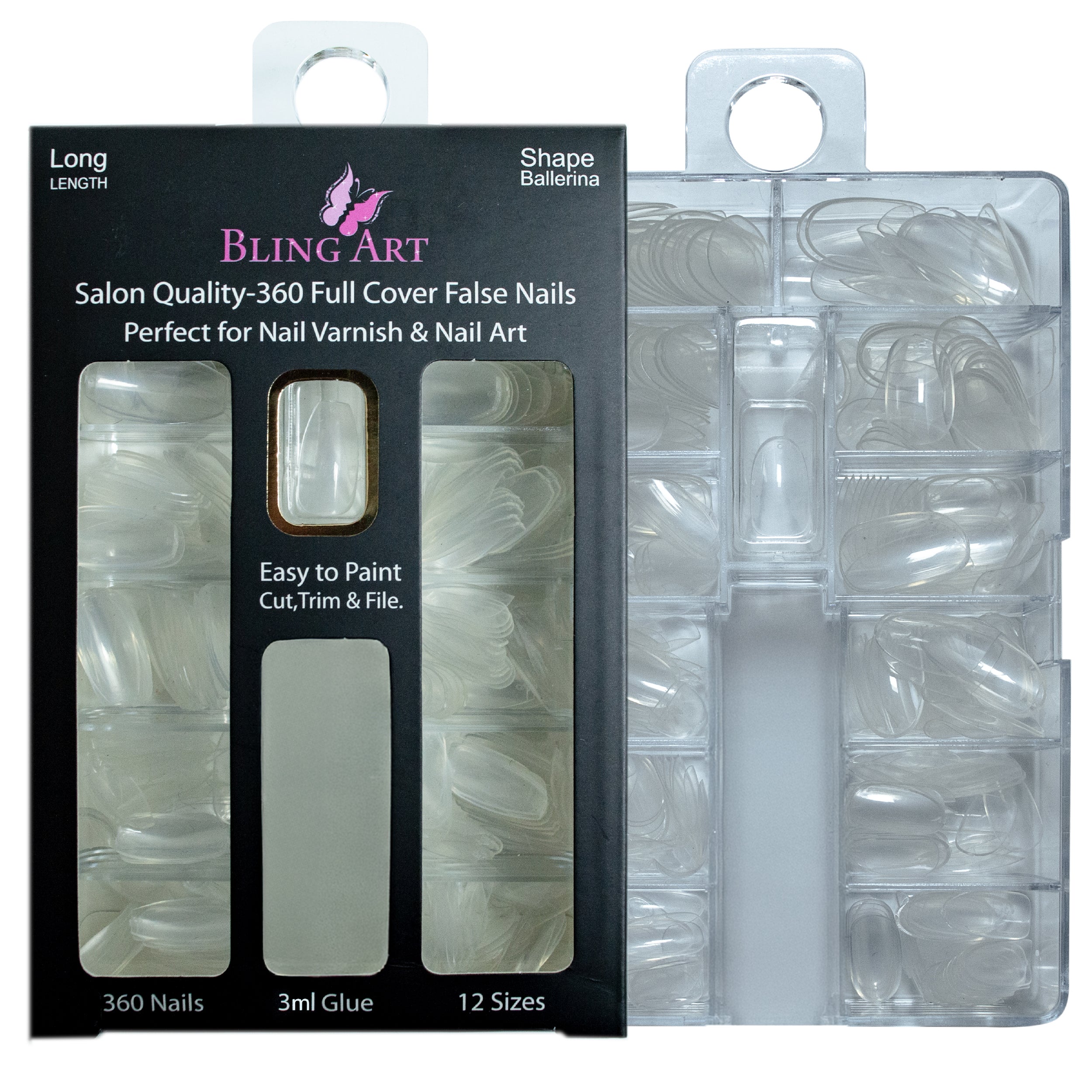 Salon Bulk Pack · 360 Tips · Coffin Ballerina · Transparent — Bling Art
