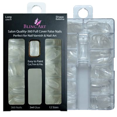 False Nails by Bling Art 360 Coffin Ballerina Long Transparent Acrylic Fake Nail Tips without glue