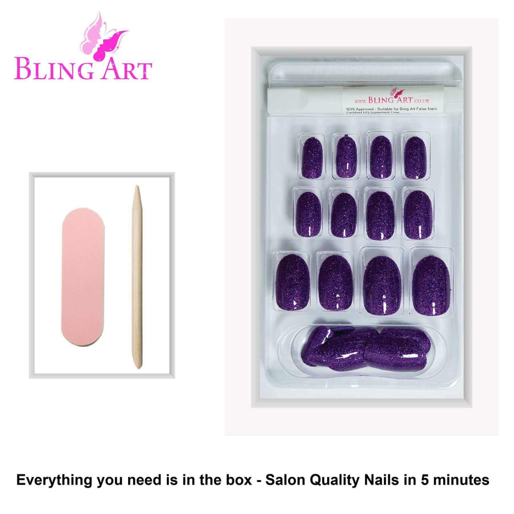 Multipack - False Nails by Bling Art Purple Gel Oval Medium Fake Acrylic Round Nail Tips with Glue