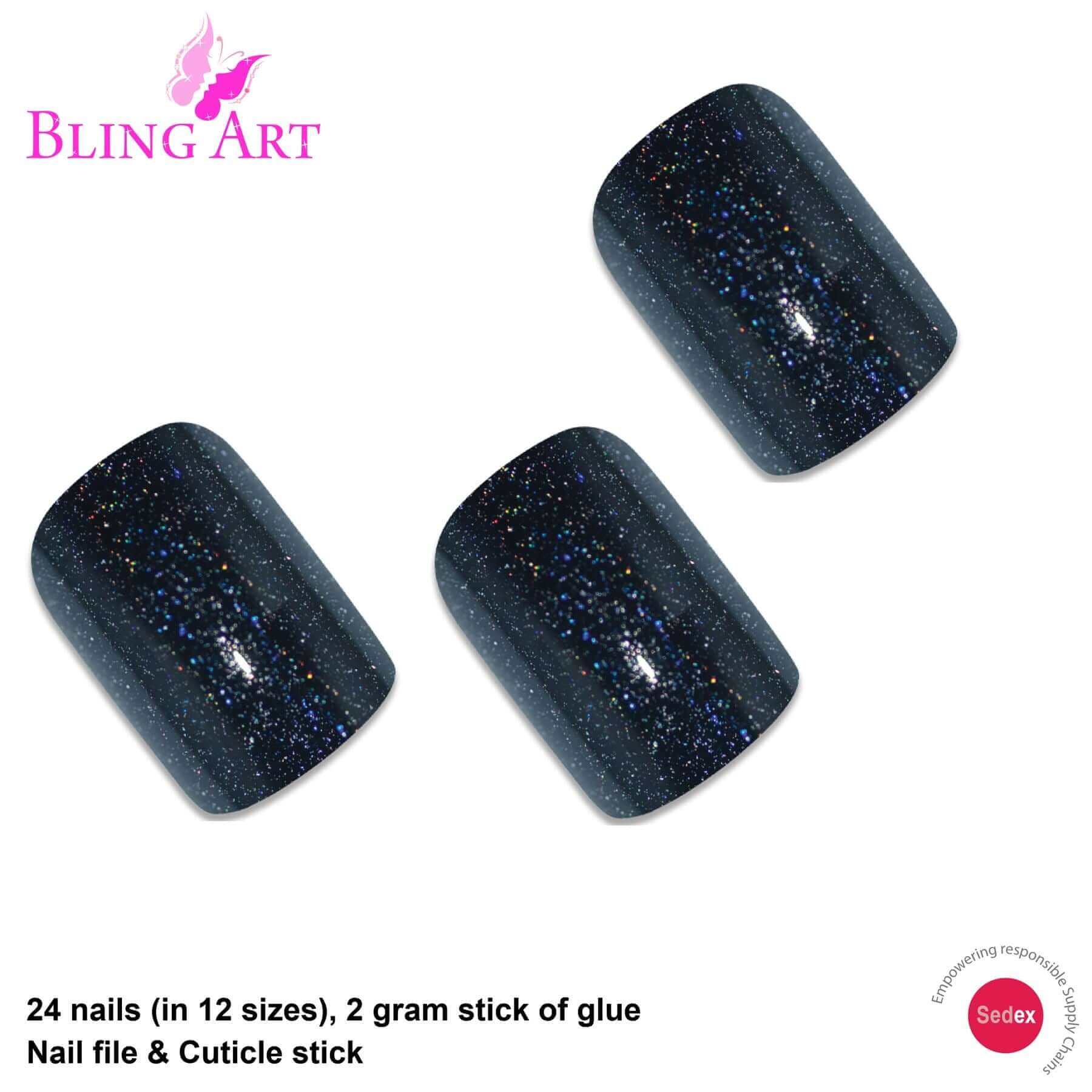 False Nails by Bling Art Black Gel French Squoval 24 Fake Medium Acrylic Tips