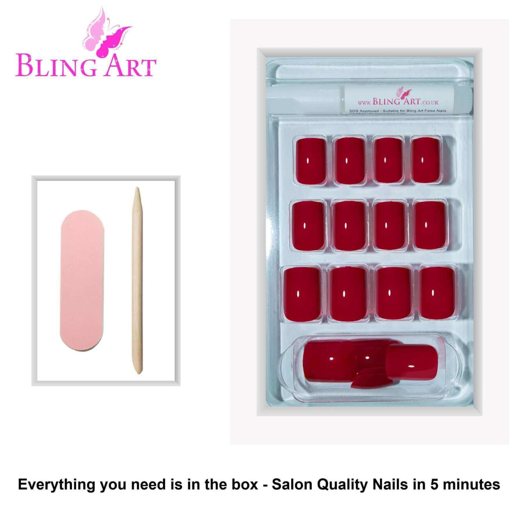 Multipack - False Nails by Bling Art Red Polished French Manicure Fake Medium Tips with Glue