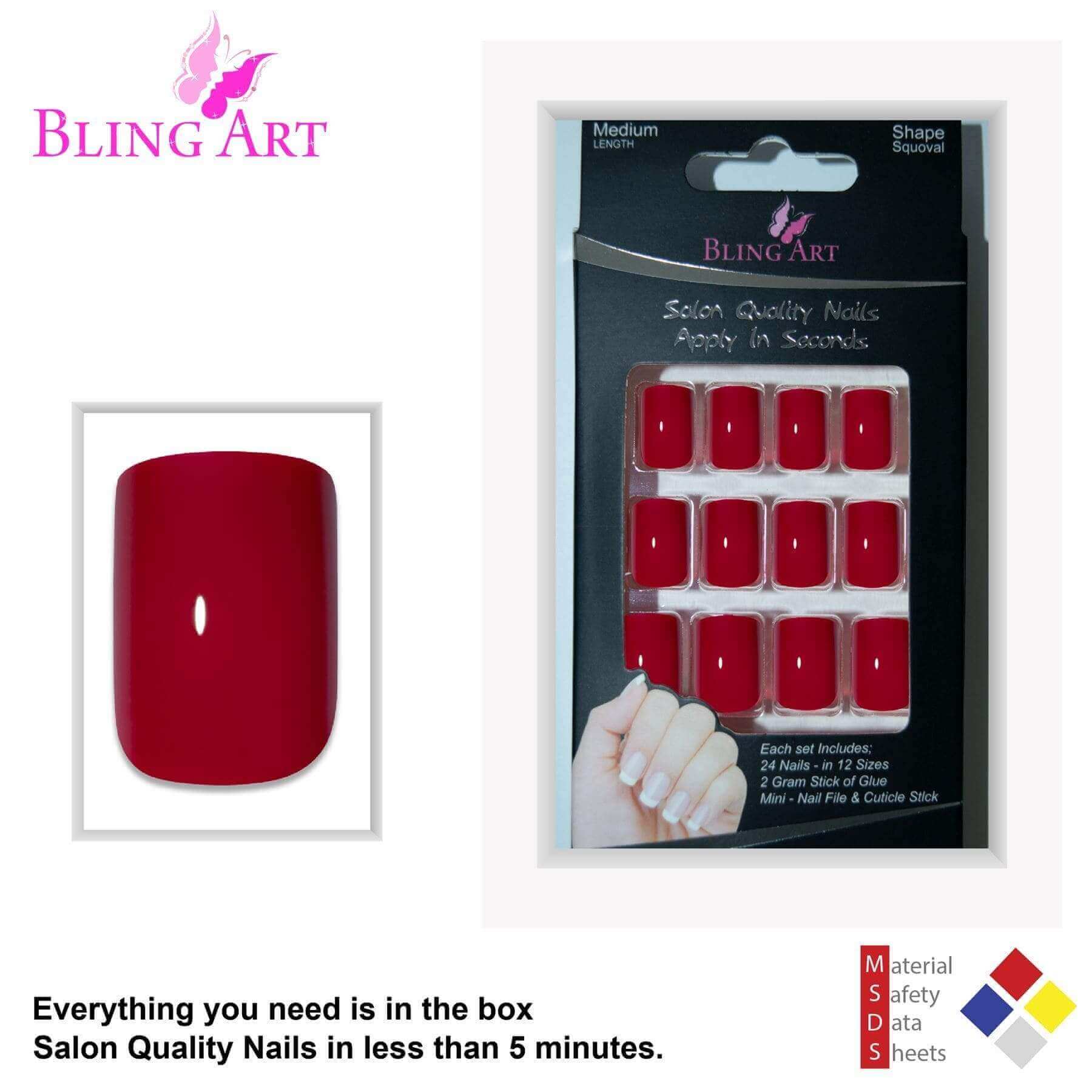 Multipack - False Nails by Bling Art Red Polished French Manicure Fake Medium Tips with Glue