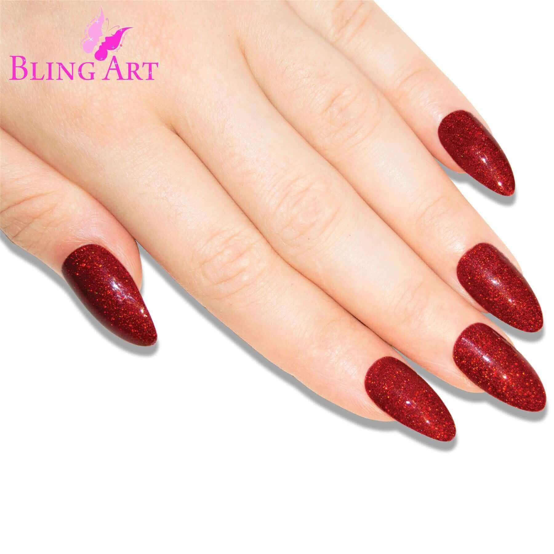 Multipack - False Nails Bling Art Red Gel Almond Stiletto Long Fake Acrylic Tips with Glue