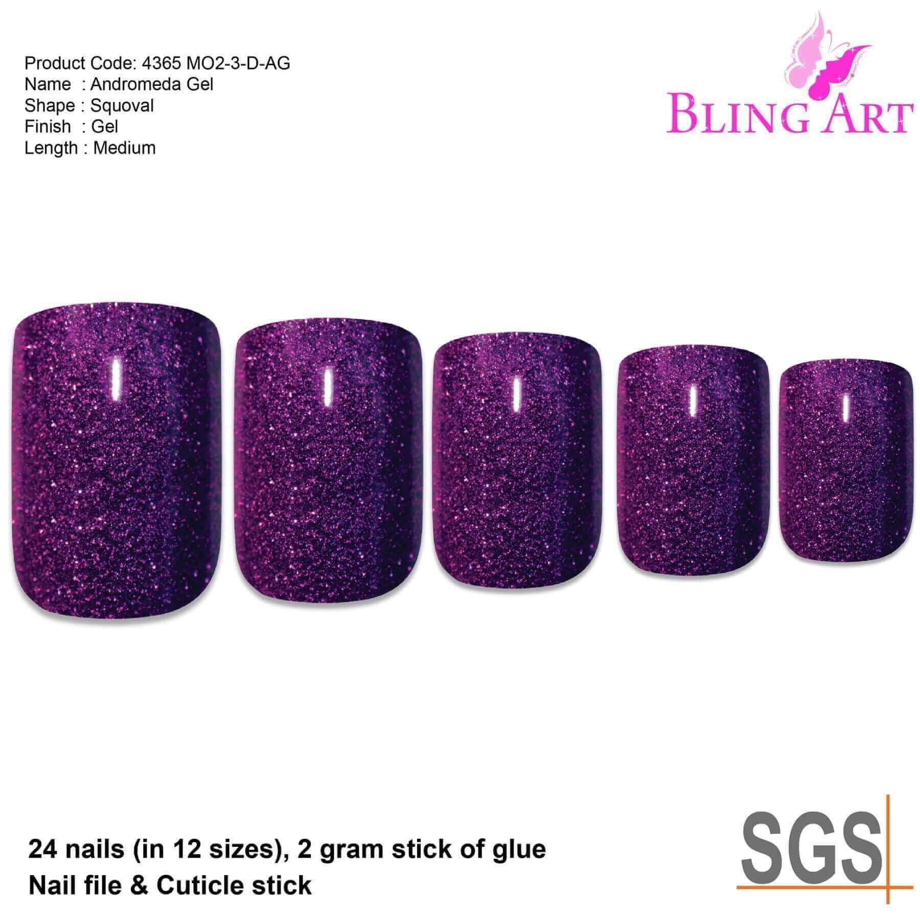 Multipack - False Nails by Bling Art Purple Gel French Manicure Fake Medium Tips with Glue